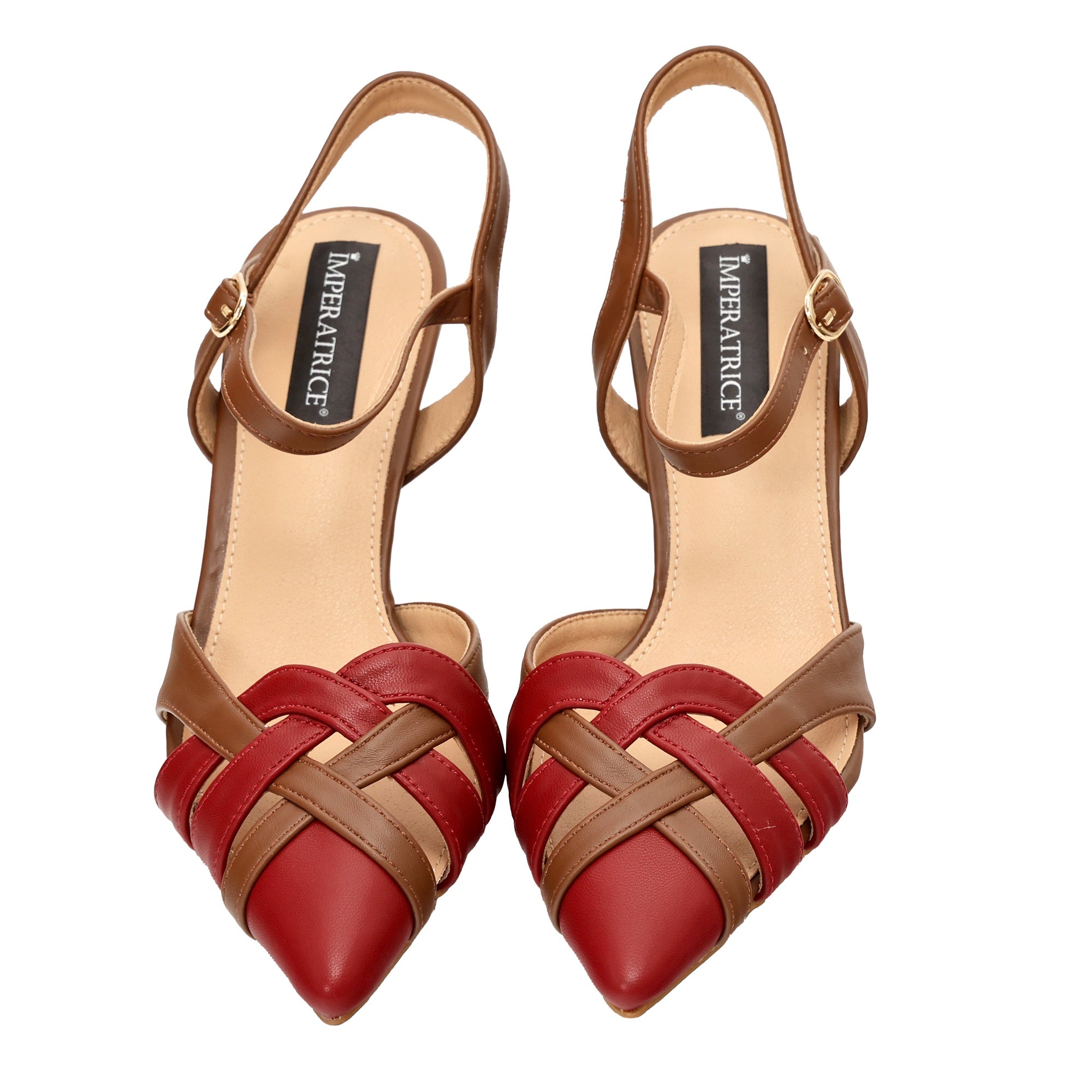 Sandali in simil pelle bicolore con incrocio sulla punta Marrone