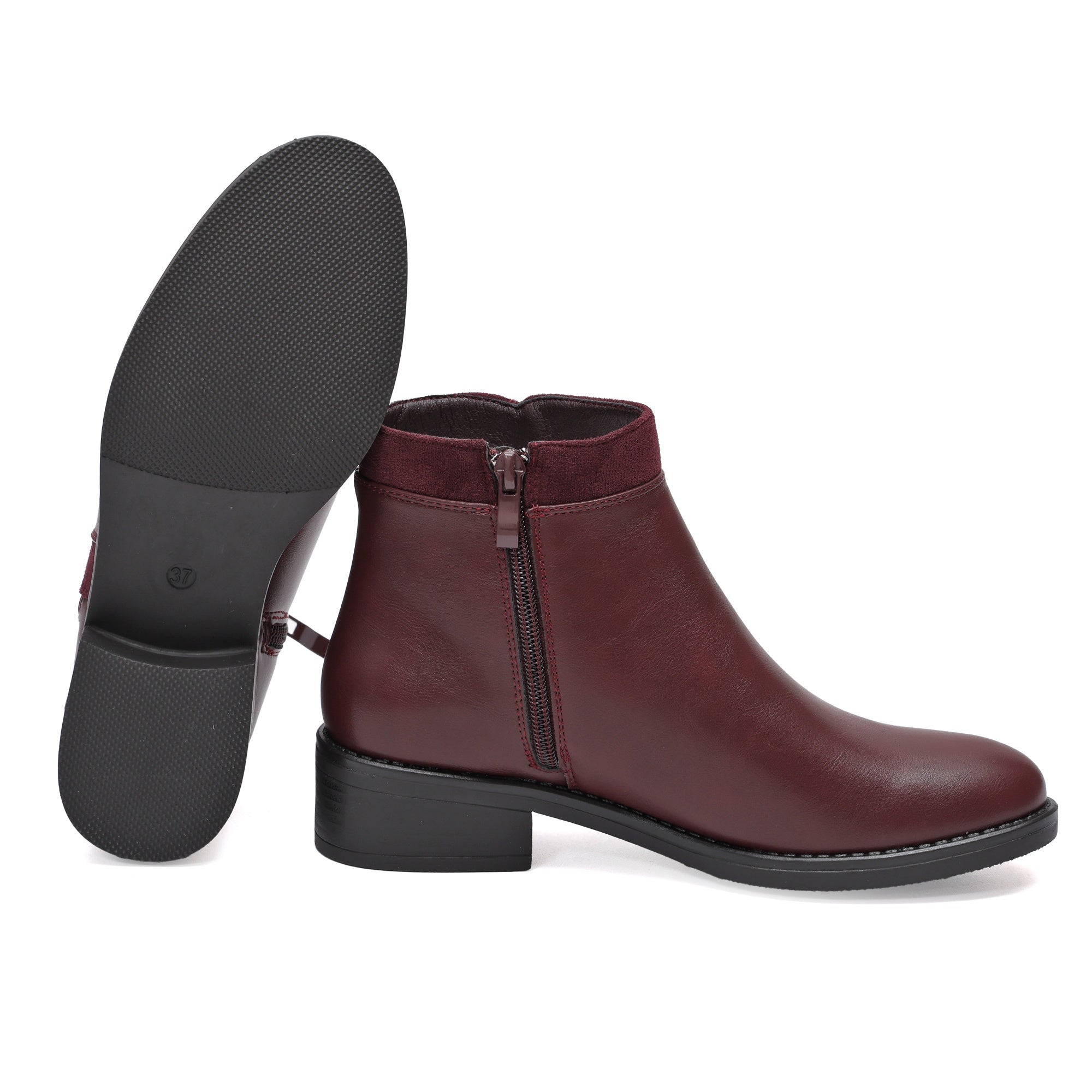 Stivaletti in simil pelle con lampo dorata Bordeaux