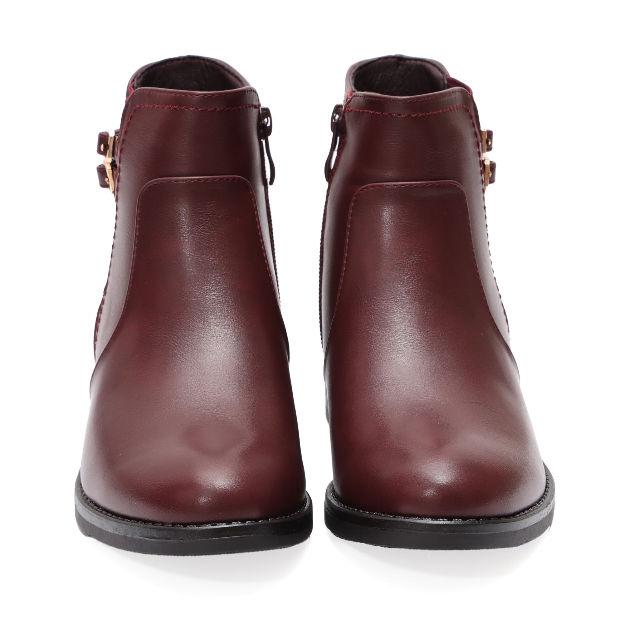 Stivaletti in simil pelle con fibbia dorata e elastico laterale Bordeaux