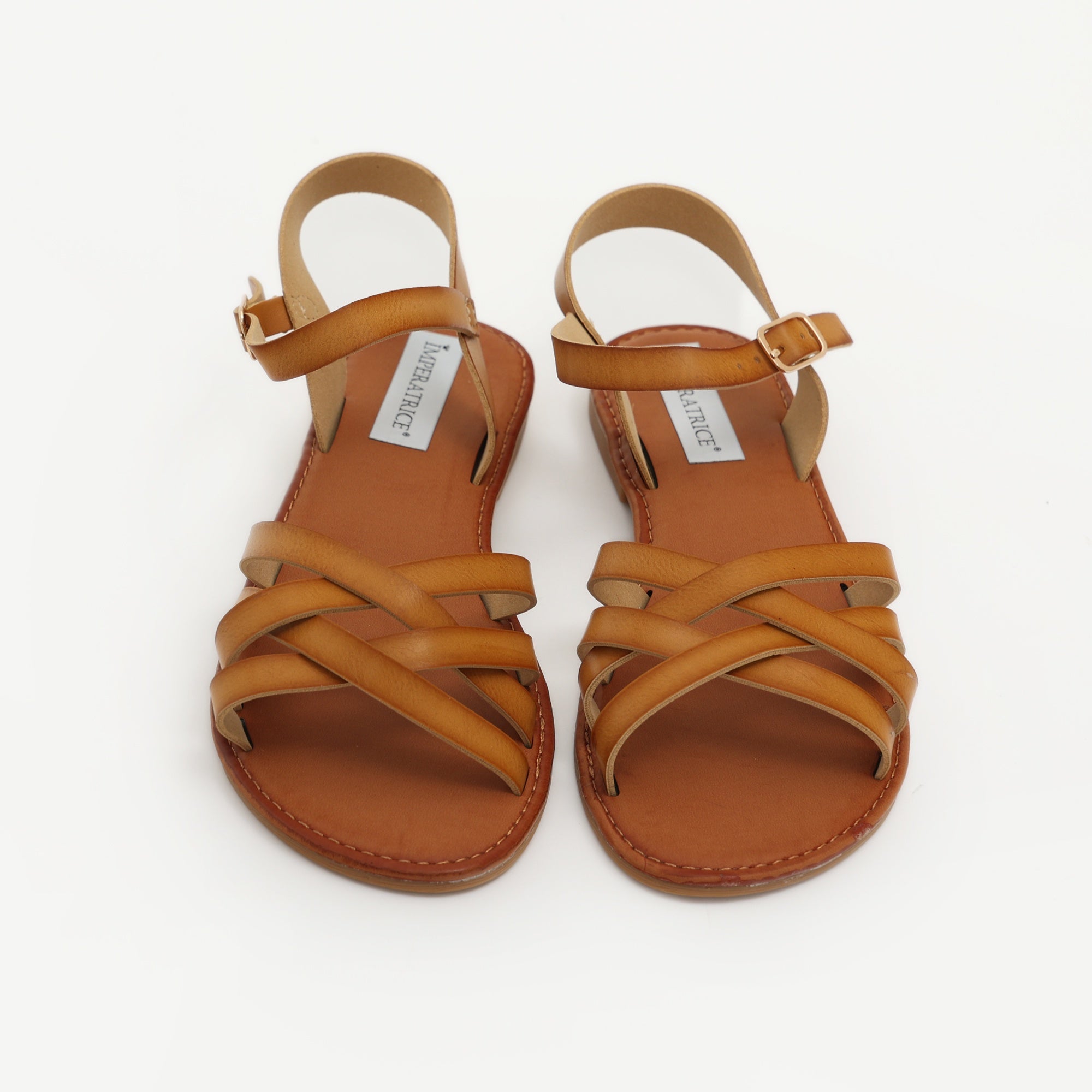 Sandali bassi in simil pelle con fasce incrociate Beige