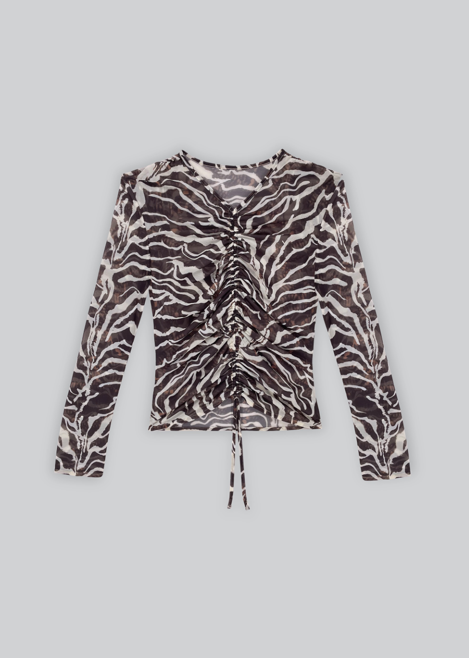 Animal Print Contrast Pleated Sheer Top