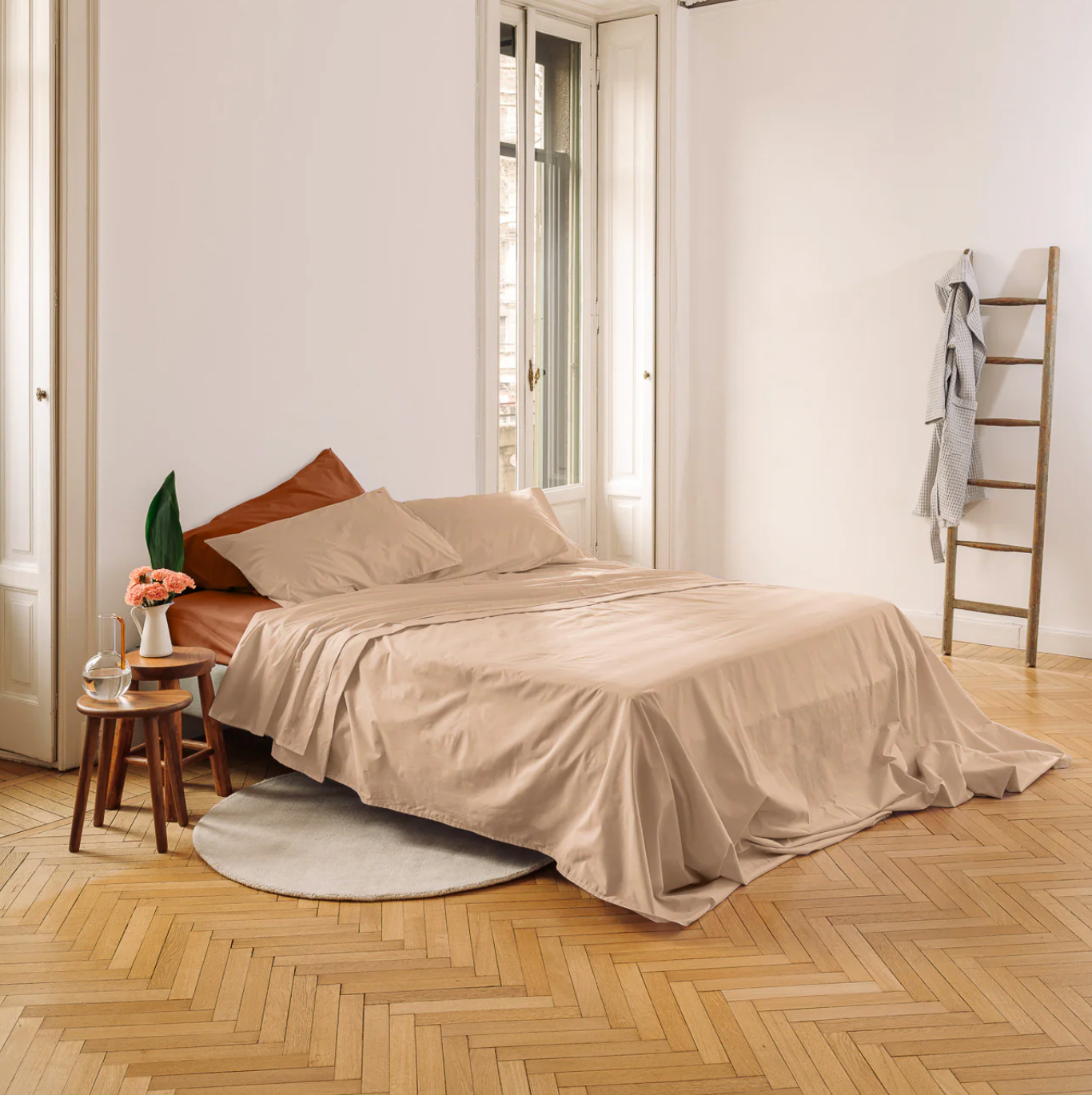 Completo lenzuola in percalle - Caffellatte+Terracotta / Percalle