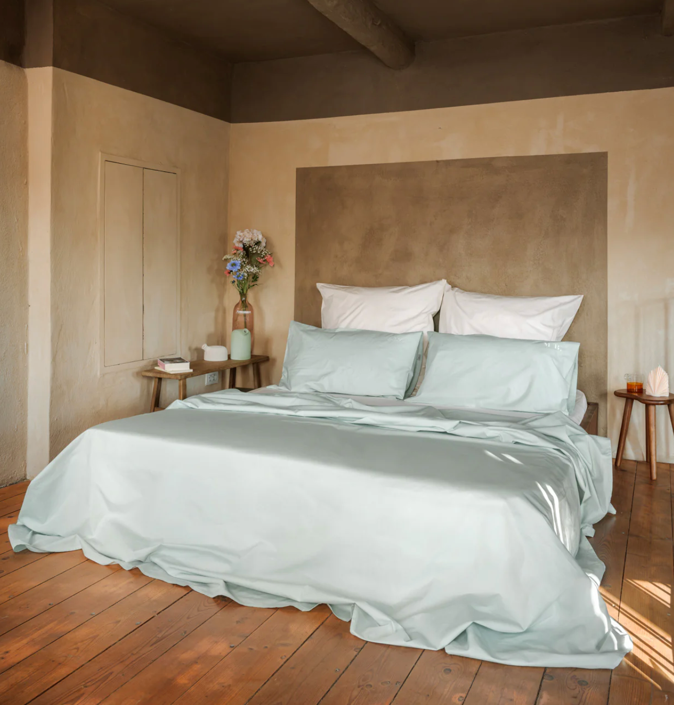 Completo lenzuola in percalle - Menta-Crema / Percalle