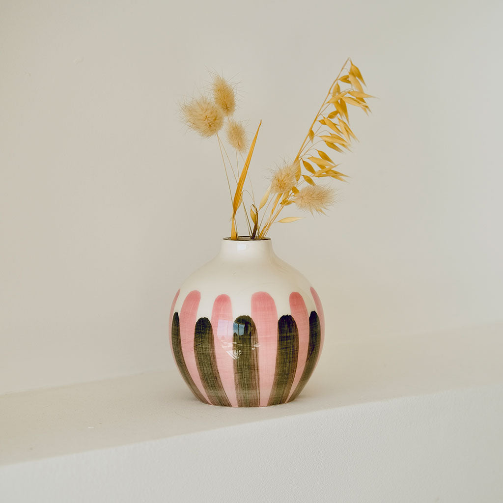 Soliflora in ceramica Mediterranea - Strisce rosa/verdi