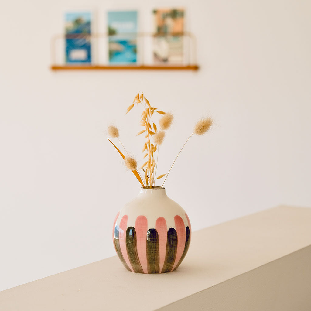 Soliflora in ceramica Mediterranea - Strisce rosa/verdi