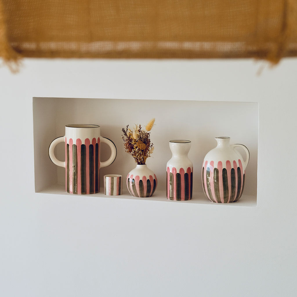 Vaso in ceramica Mediterranea - Strisce rosa/verdi