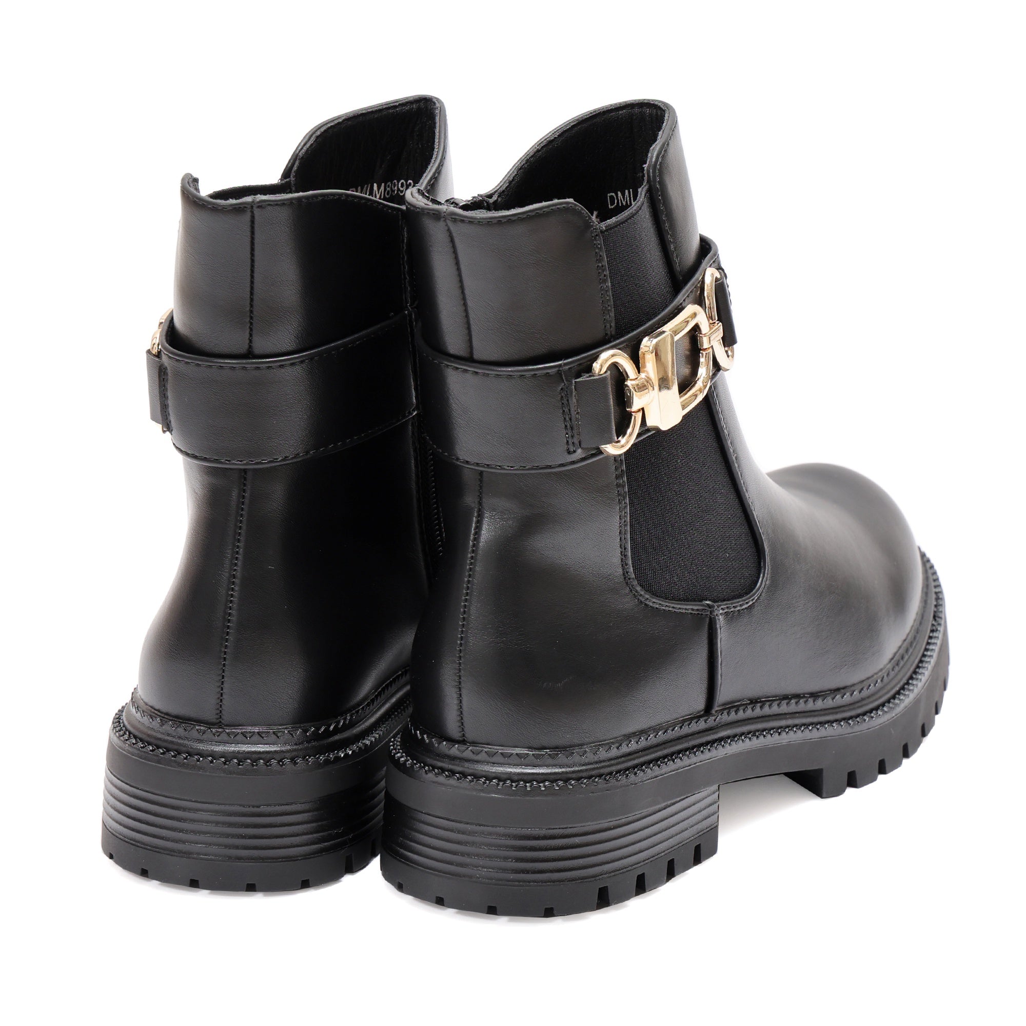 Stivaletto in simil pelle con elastico e fibbia dorata  Nero