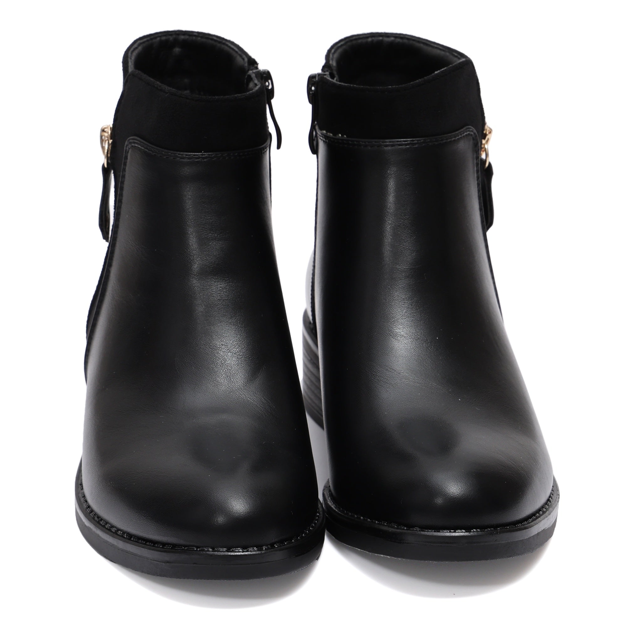 Stivaletti in simil pelle con lampo dorata Nero