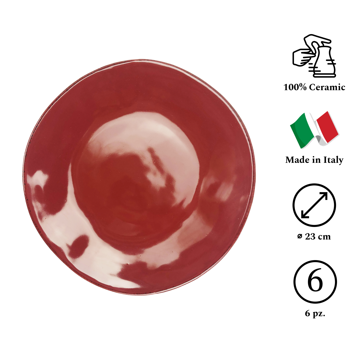 MATERIA Set 6 Piatto Frutta 23Cm Bordeaux