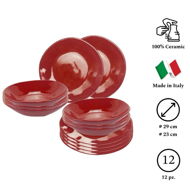 MATERIA Set Da 12 Piatti Bordeaux