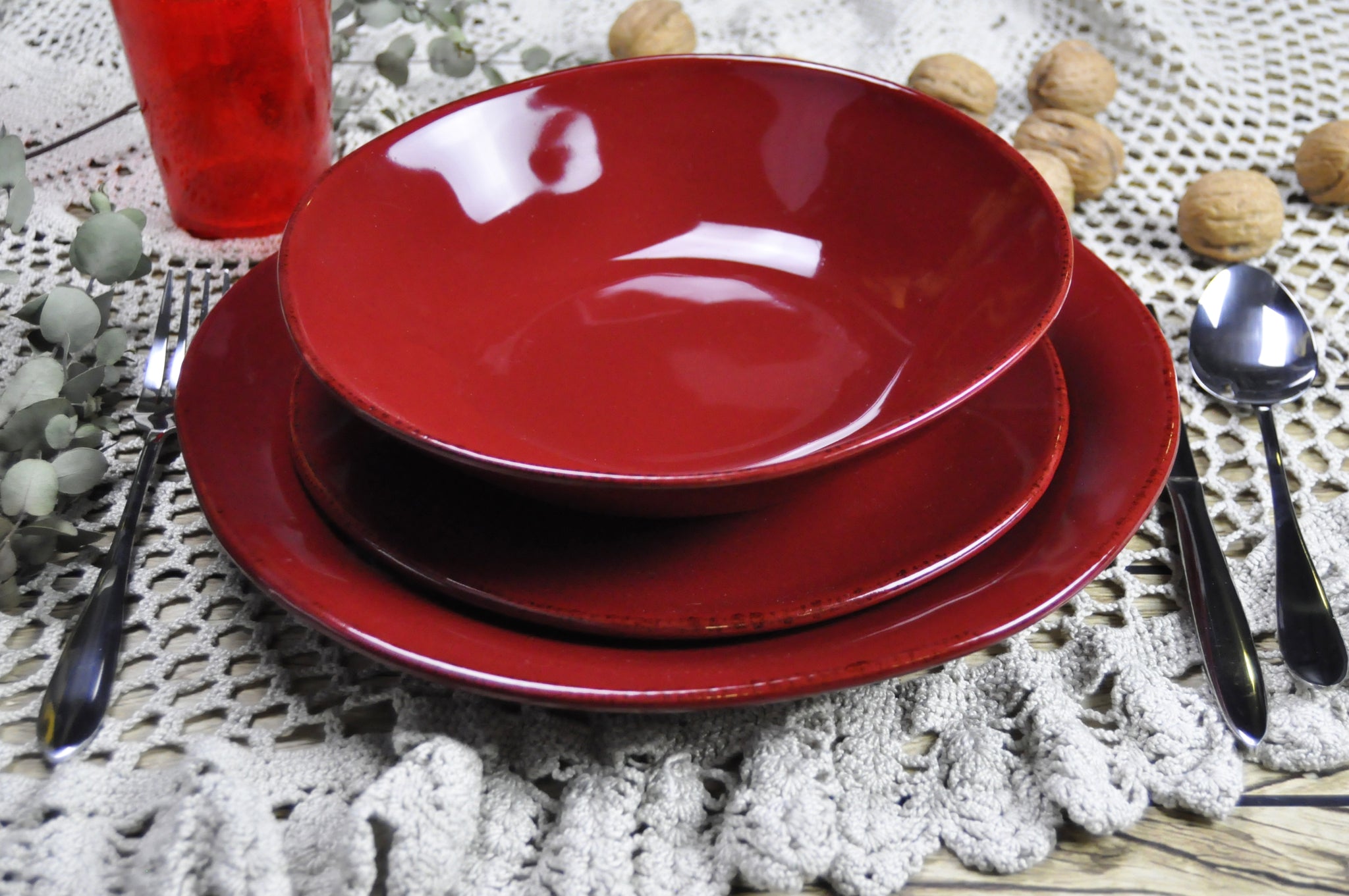 MATERIA Set Da 12 Piatti Bordeaux