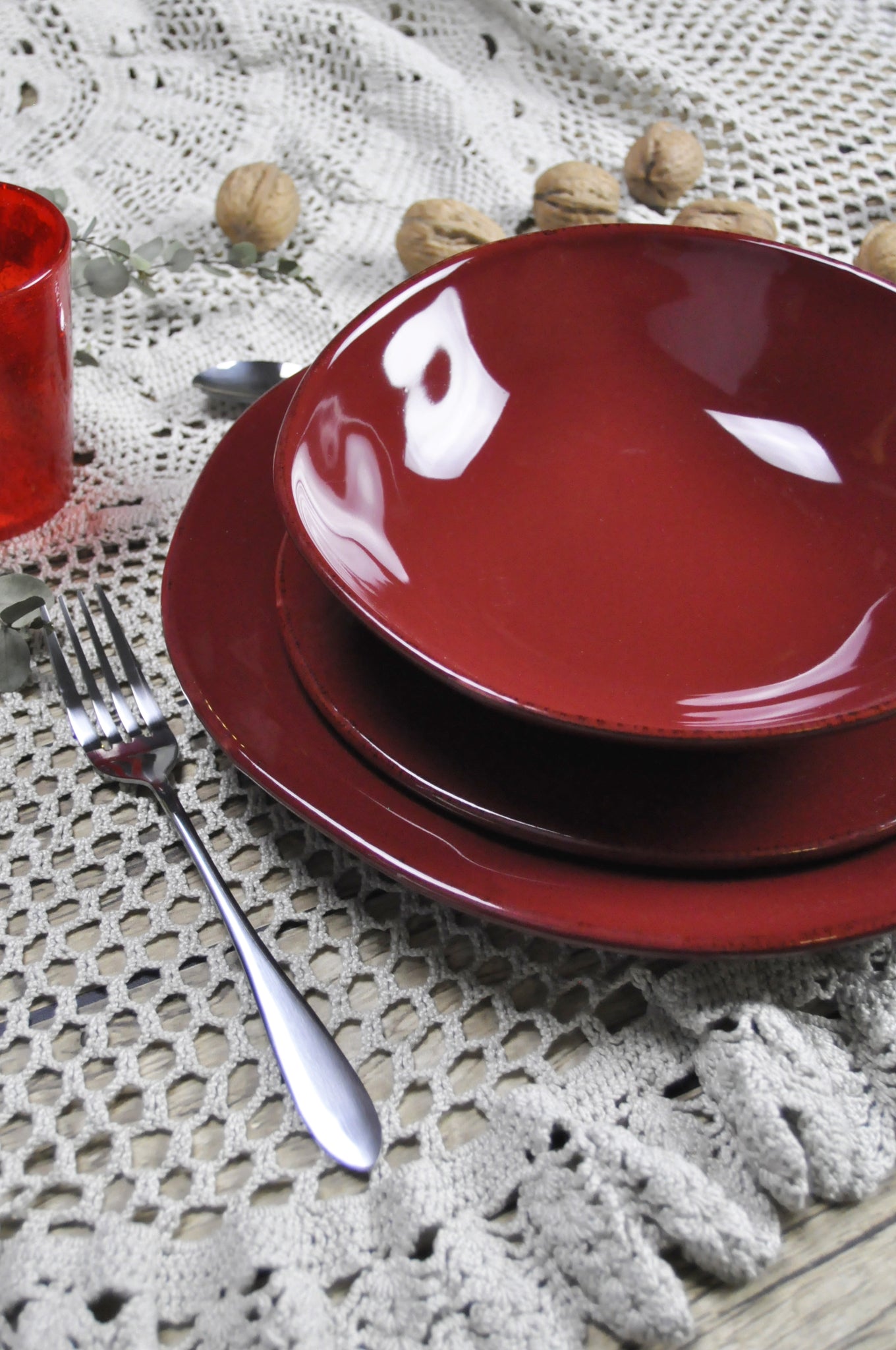 MATERIA Set Da 12 Piatti Bordeaux