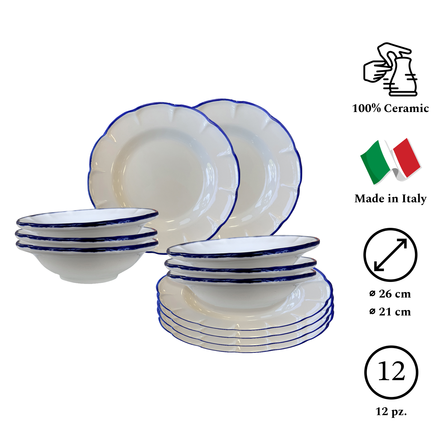 DOLCEVITA NASTRO Set Da 12 Piatti Blu