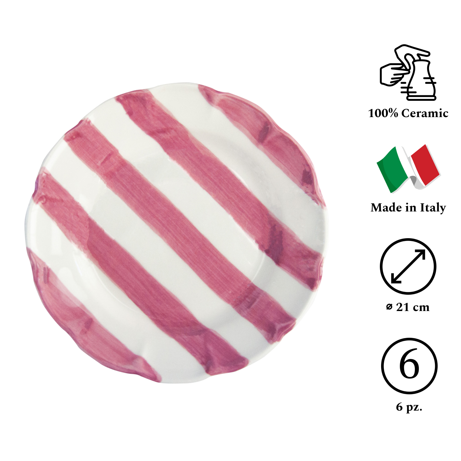 DOLCEVITA NASTRO Set 6 Piatti Frutta Rosa