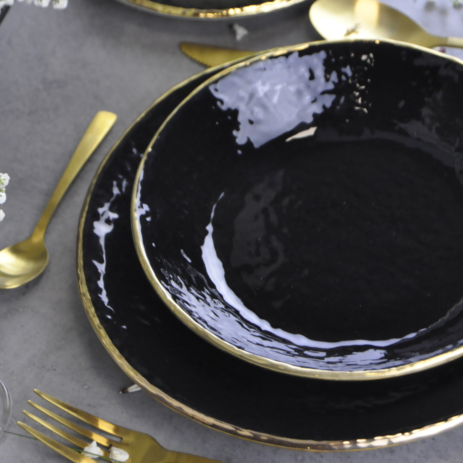 PRETA Oro Set 6 piatti piani da 26cm Ceramica Nero