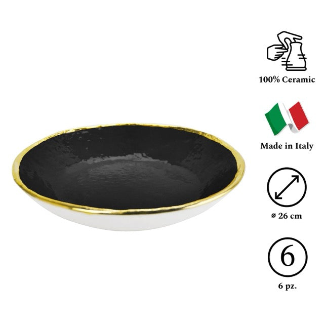 PRETA Oro Set 6 piatti fondi da 21cm Ceramica Nero