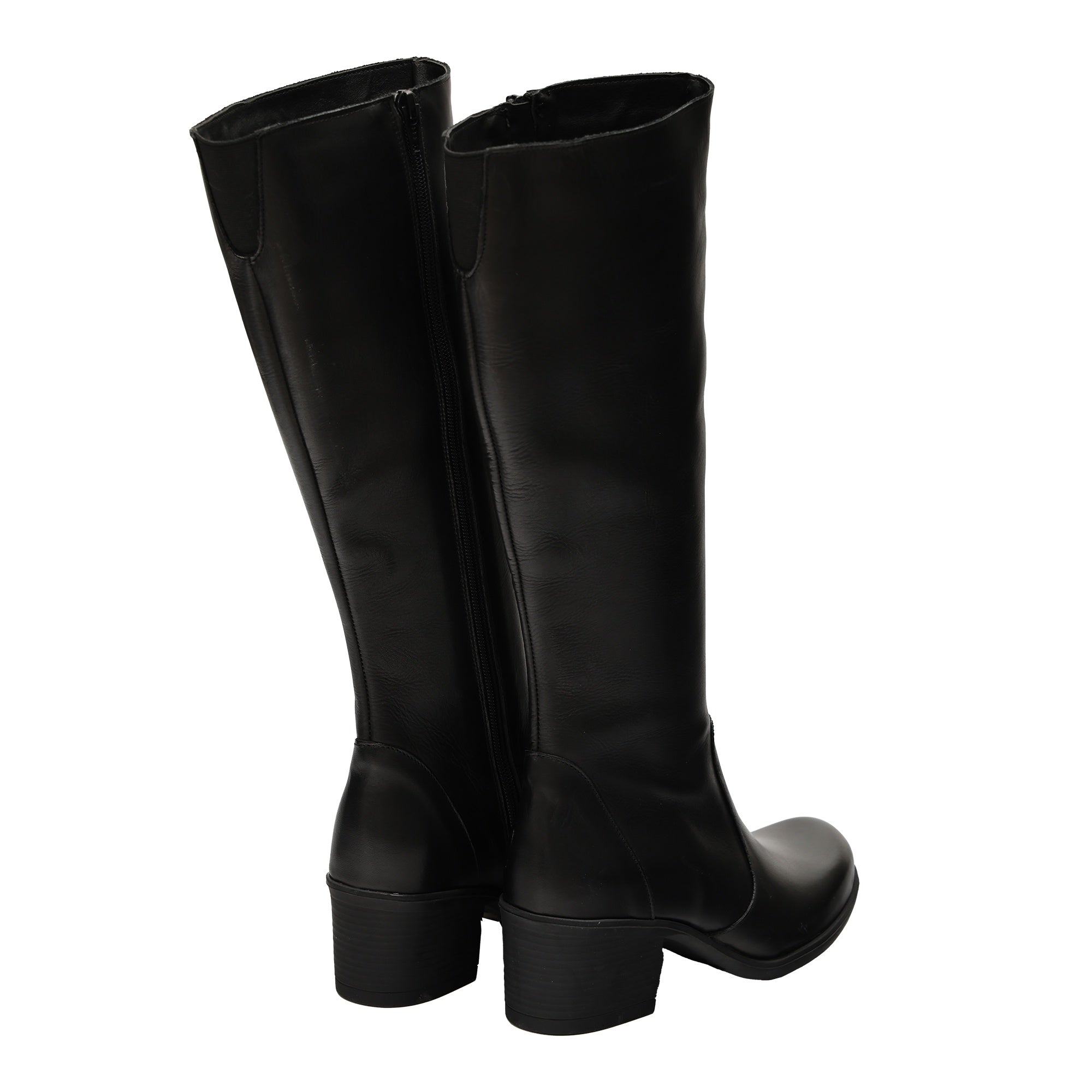 Stivale in vera pelle con tacco e fascia elastica Nero
