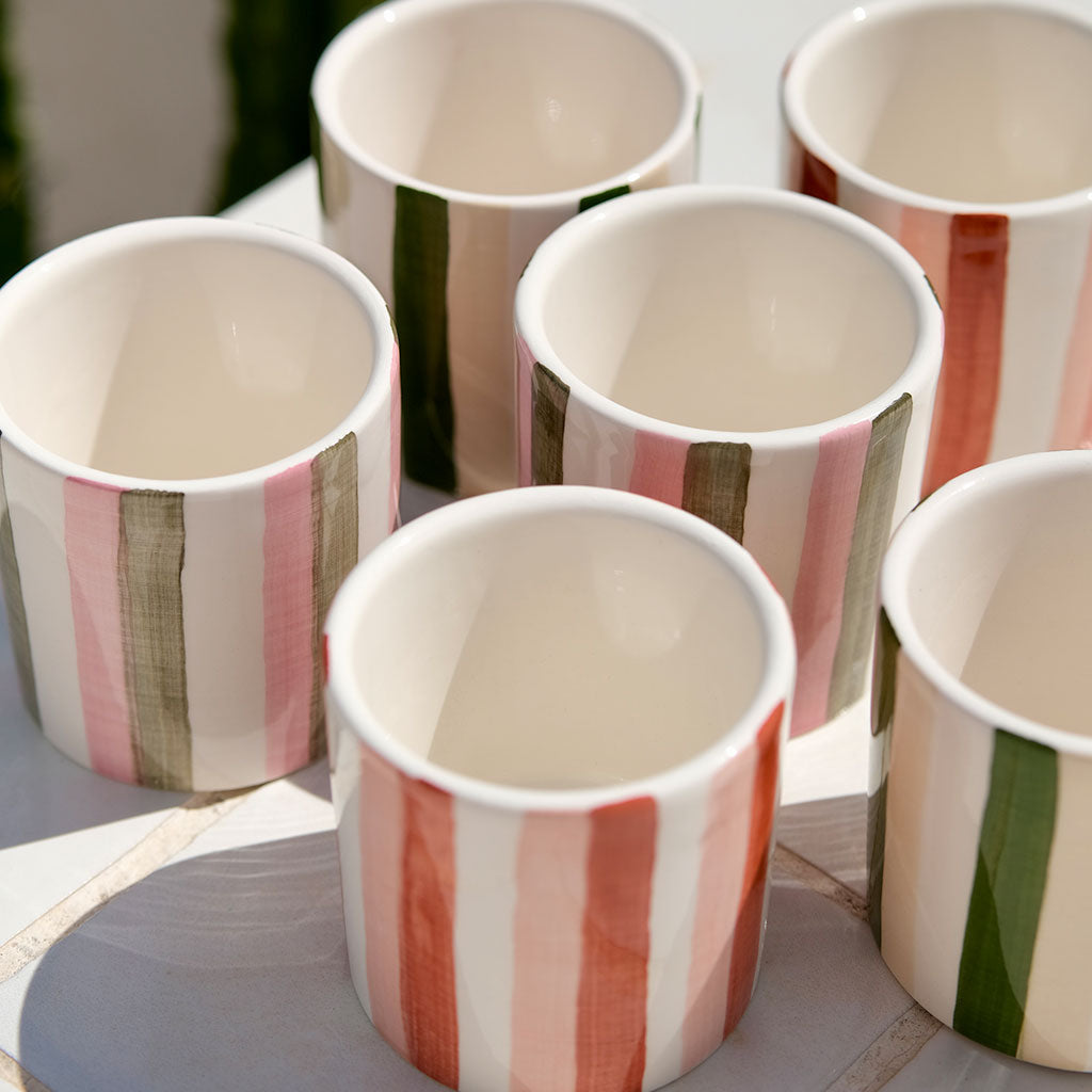 Tazza da caffè espresso in ceramica - Strisce verde/beige