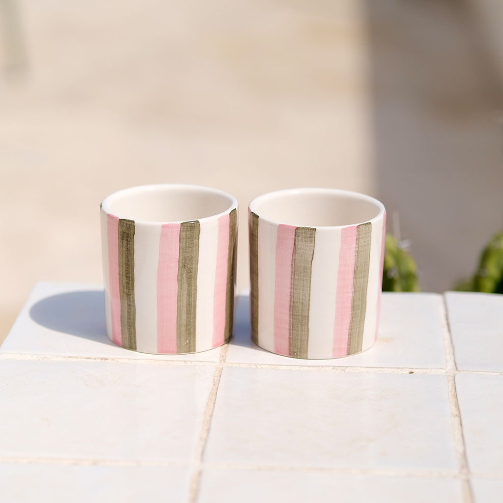 Tazza da caffè in ceramica - Strisce rosa/verdi