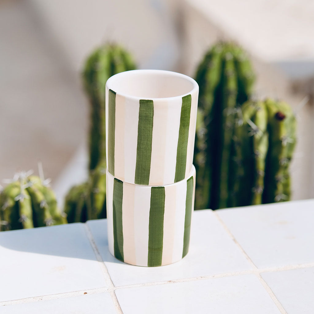 Tazza da caffè espresso in ceramica - Strisce verde/beige