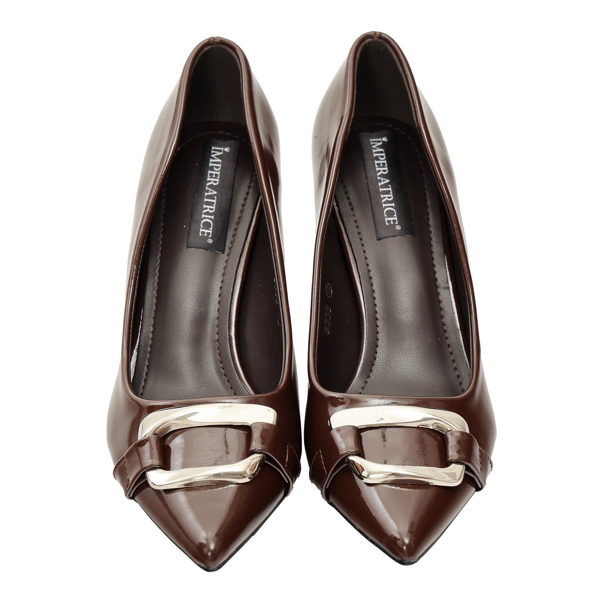 Decolletè in simil pelle verniciata con fibbia Marrone