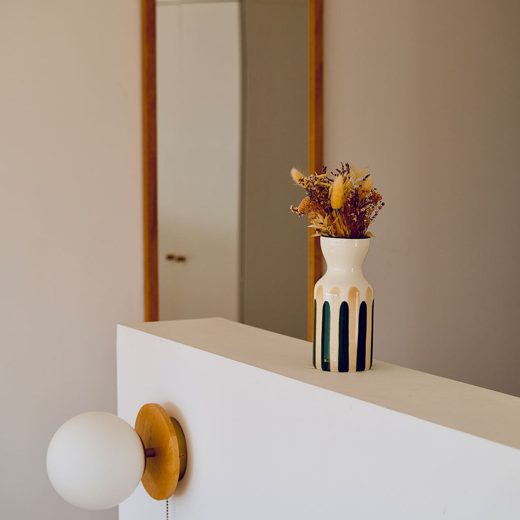 Totem in ceramica Mediterranea - Righe verde/beige