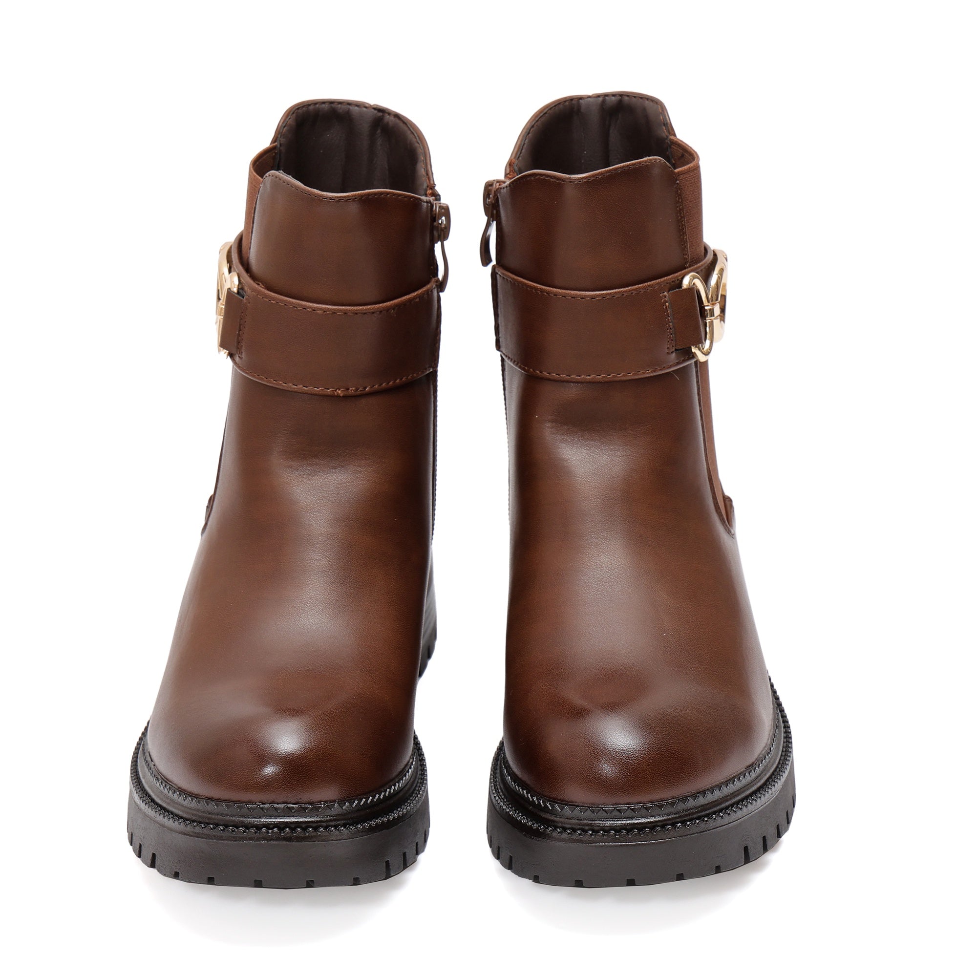 Stivaletto in simil pelle con elastico e fibbia dorata  Marrone