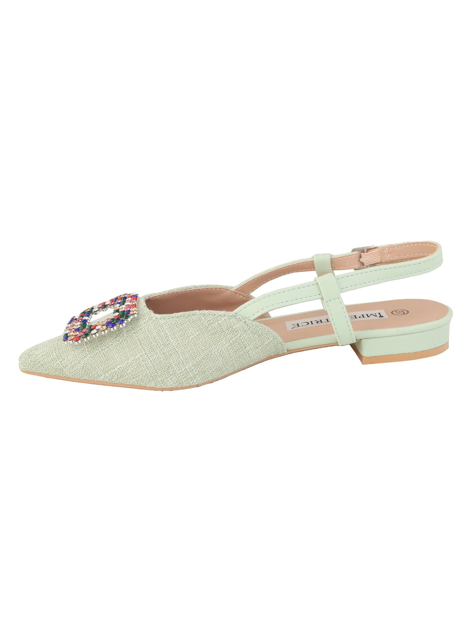 Ballerine slingback in tweed con applicazione gioiello BYC9021-VERDE - Imperatrice