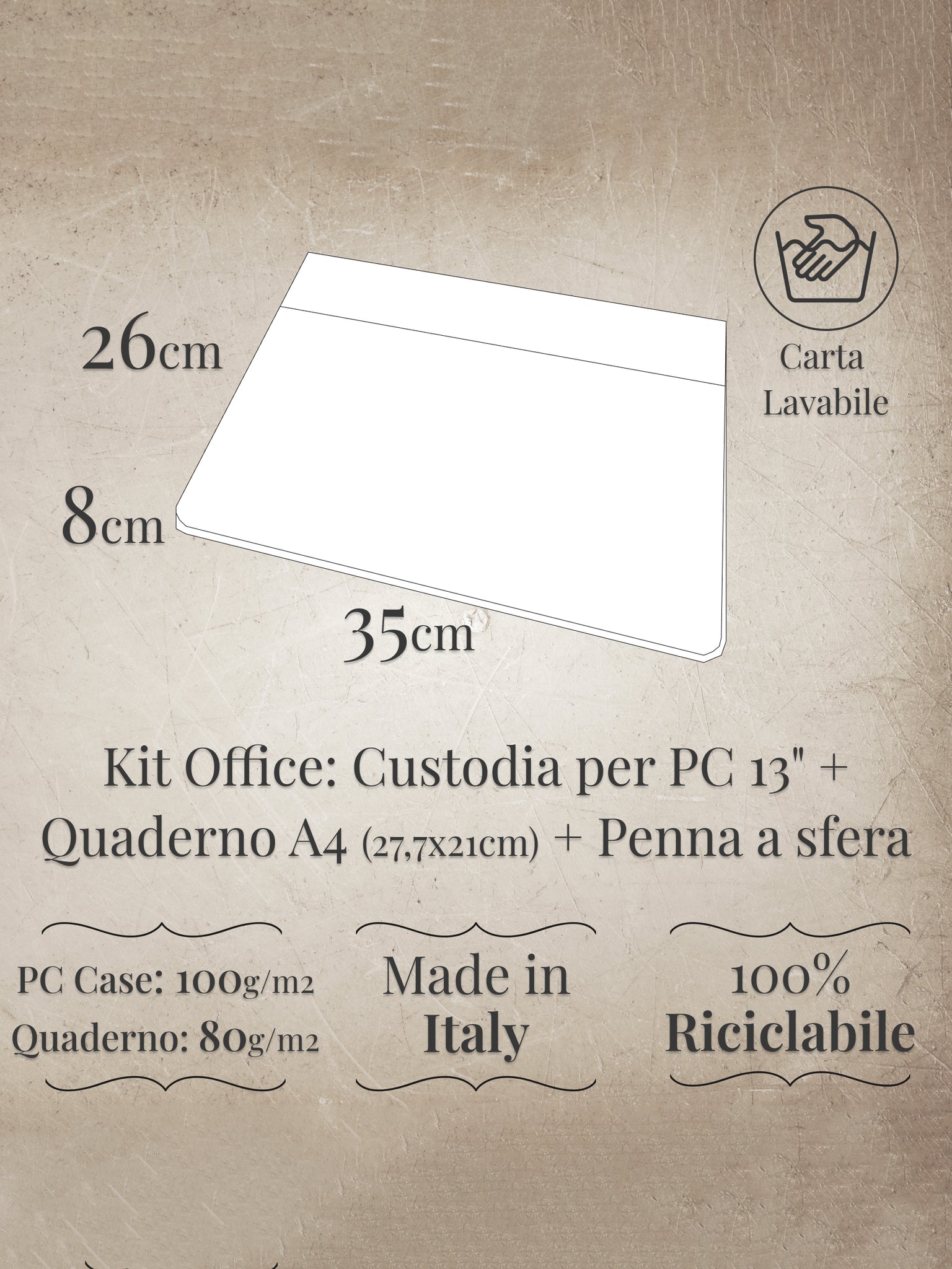 Custodia per PC 13" o portadocumenti cm 35x26x8 con bottoni in metallo VIOLET