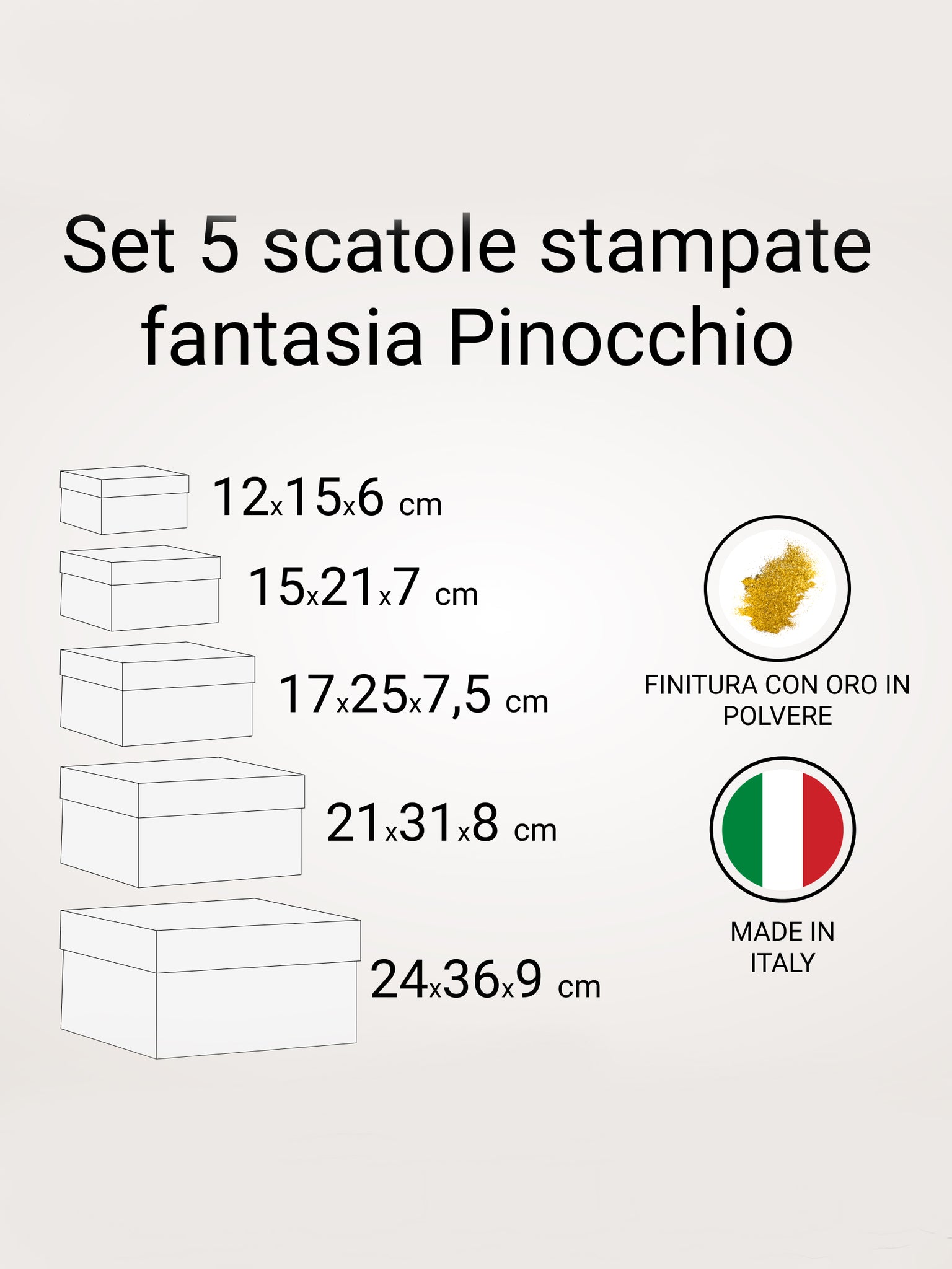 Scatole decorativa rettangolari "Pinocchio" - set da 5