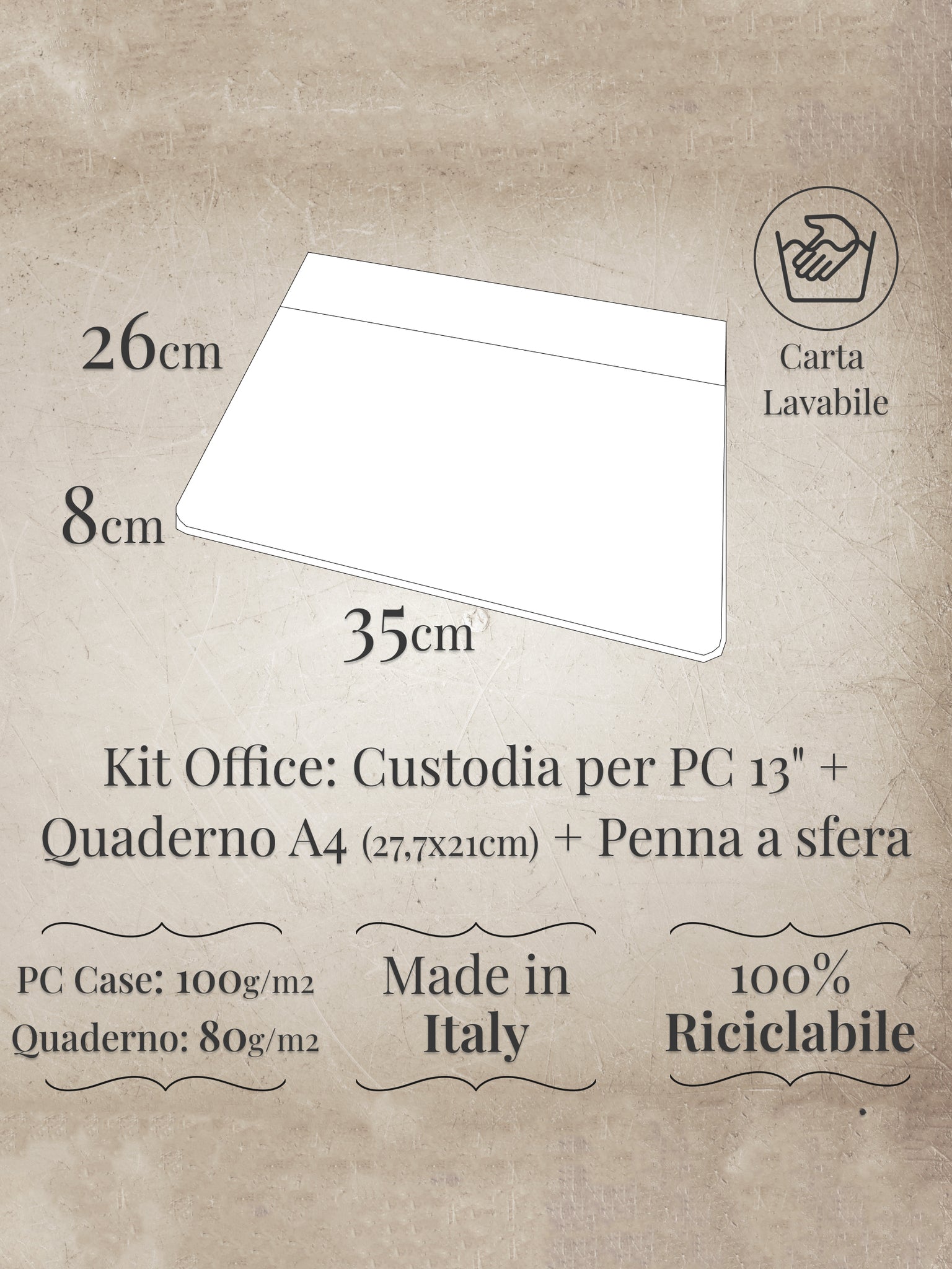 Custodia per PC 13" o portadocumenti cm 35x26x8 con bottoni in metallo RED&BLUE