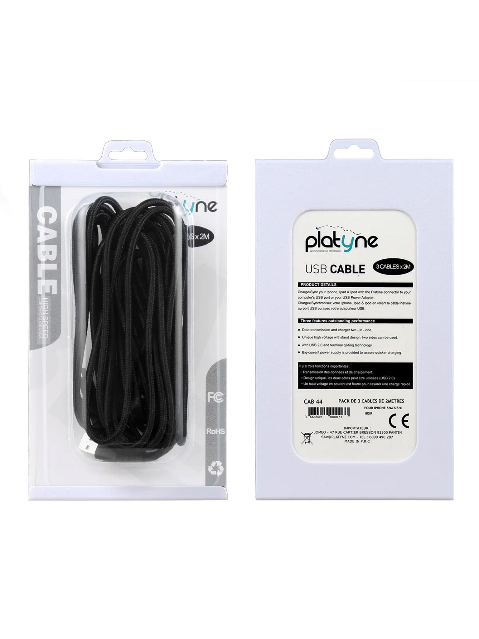 CONFEZIONE DA 3 CAVI DA USB A LIGHTNING 2 METRI