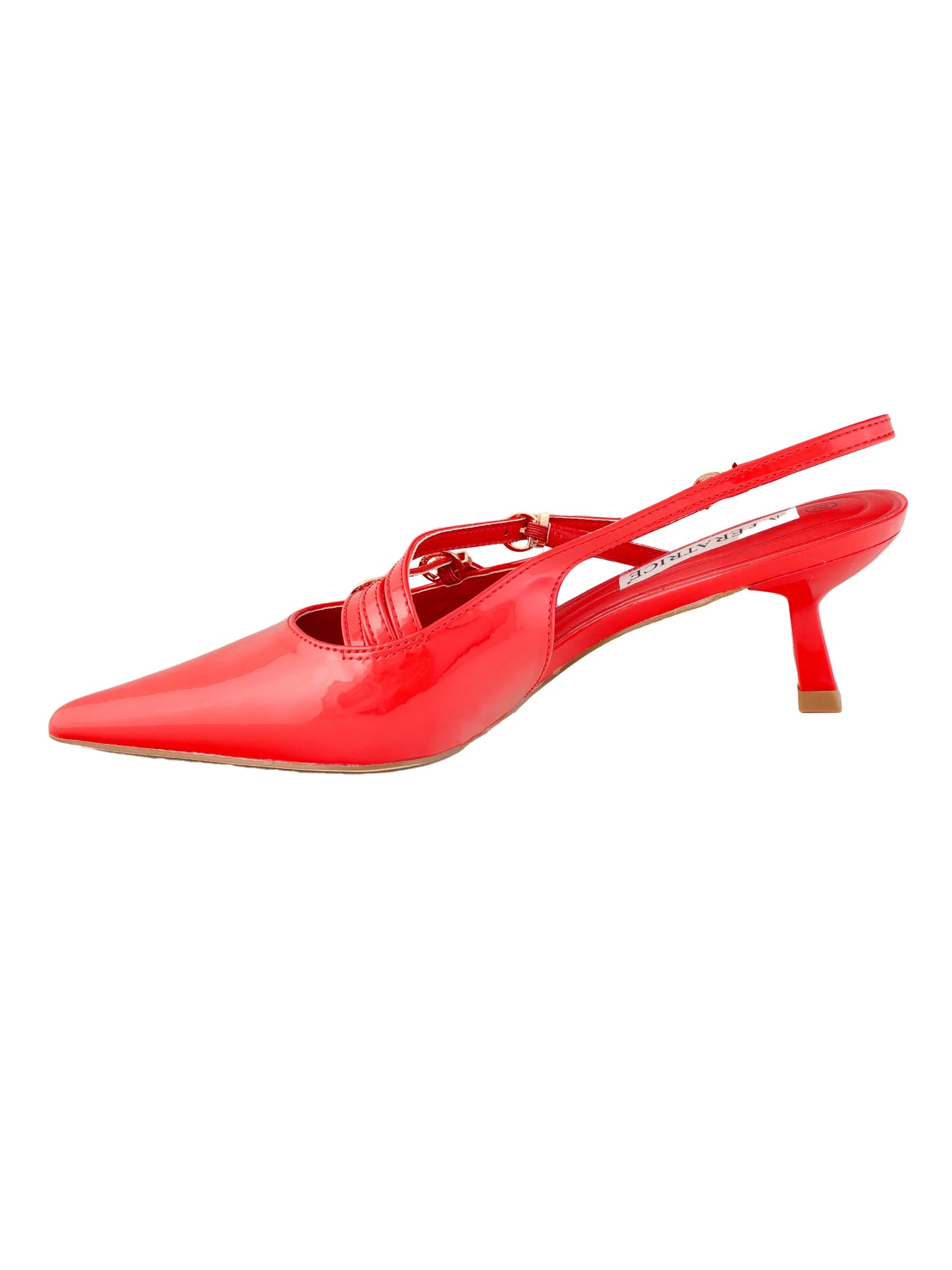 Dècolletè slingback verniciate con tacco basso a rocchetto e fibbiette BHH9016-ROSSO