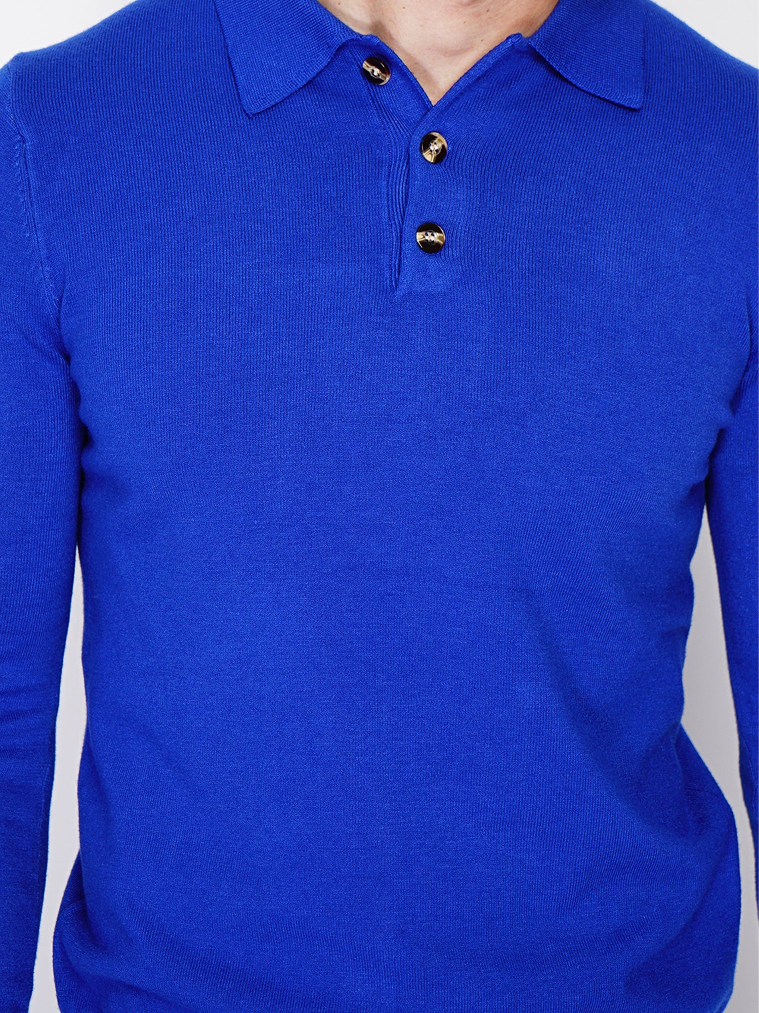 Polo Con Collo A Bottoni In Maglia A 3 Fili - Royal Blu