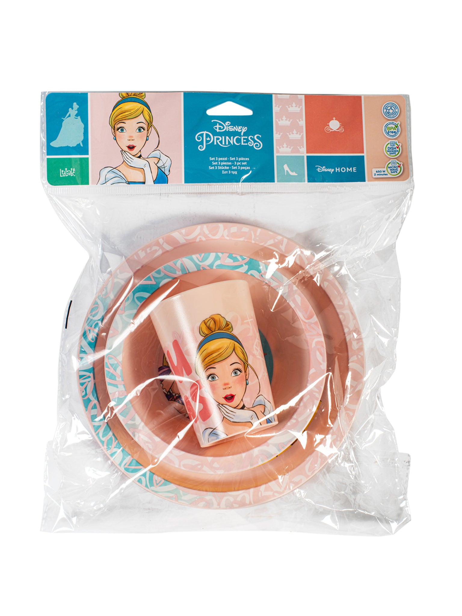 Princess Set 3 Pezzi Bimbo, Polipropilene, Rosa, Decorato