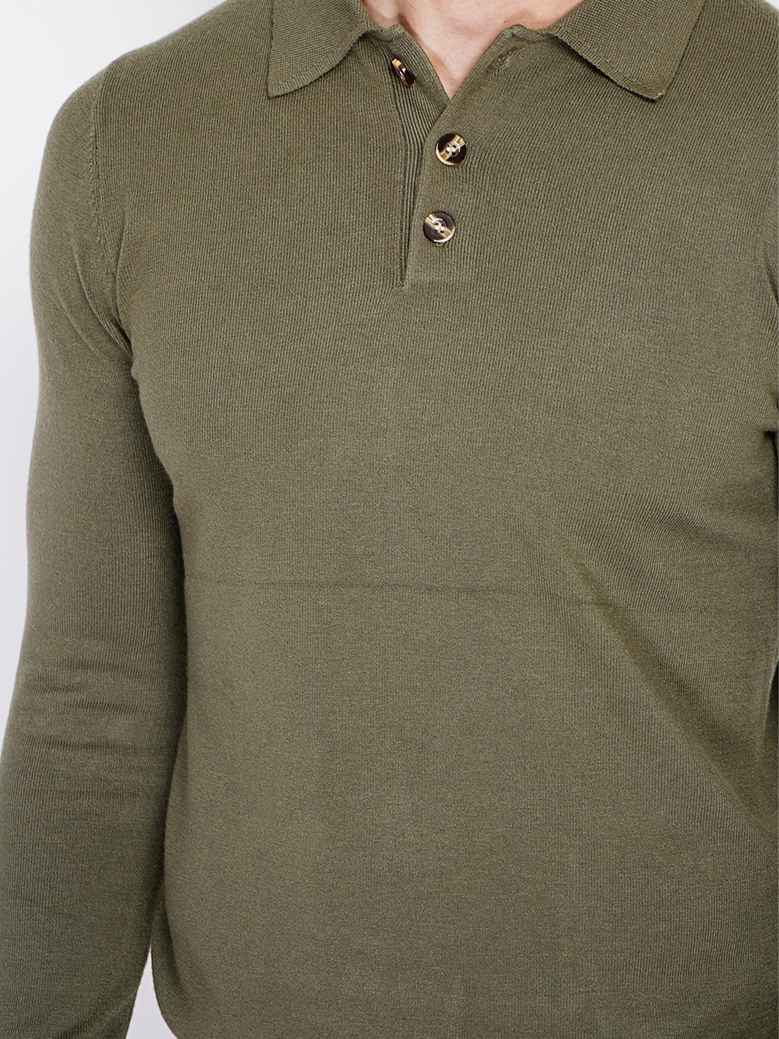 Polo Con Collo A Bottoni In Maglia A 3 Fili - Khaki