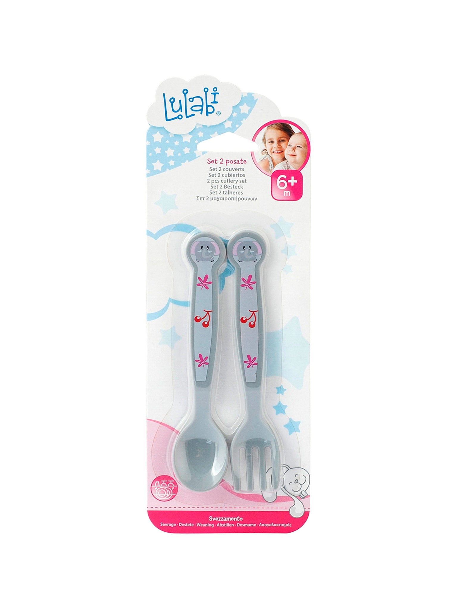 Elefantino, Set 2 Posate, Plastica Rigida, 6+ Mesi, Grigio