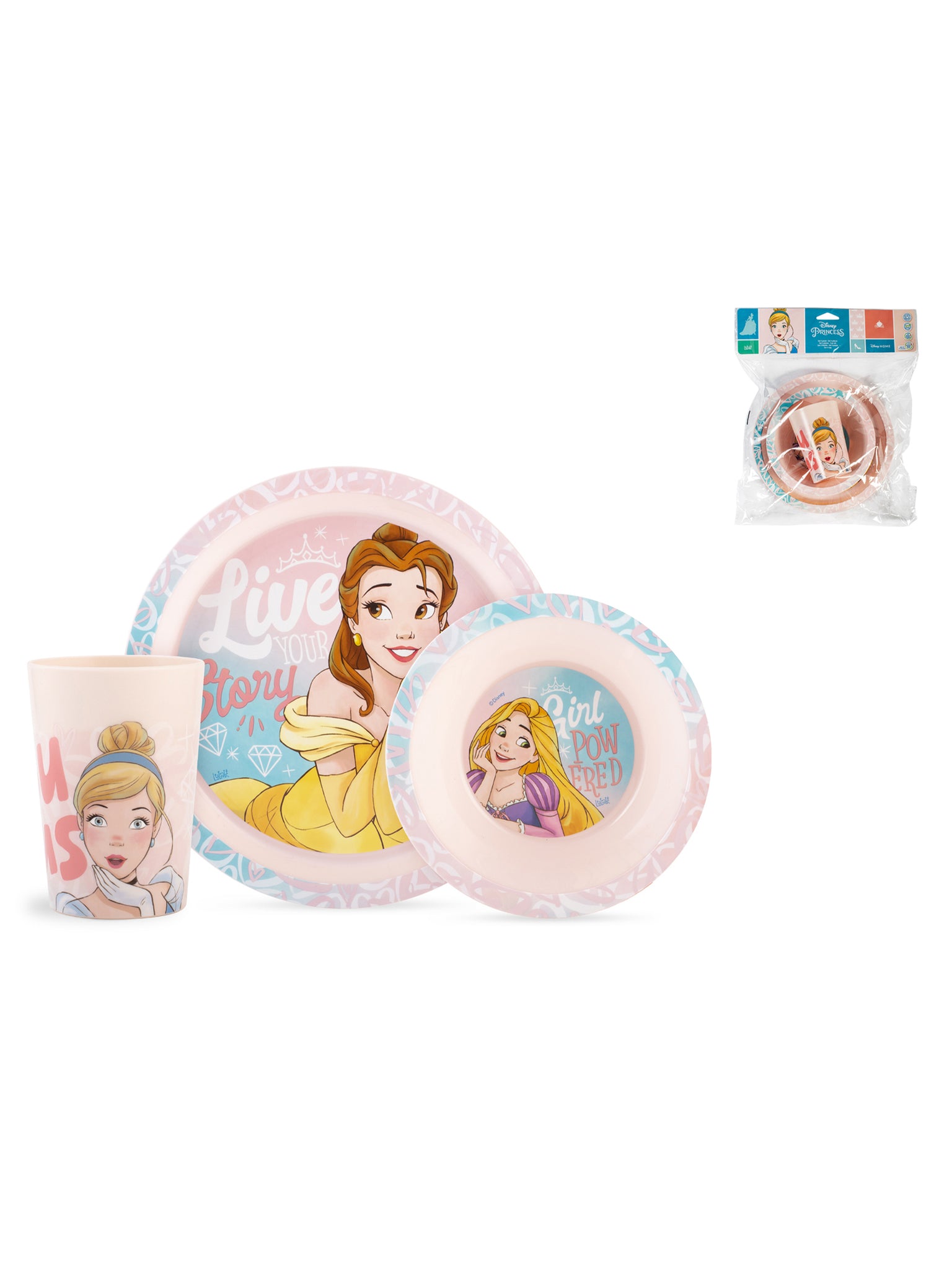Princess Set 3 Pezzi Bimbo, Polipropilene, Rosa, Decorato