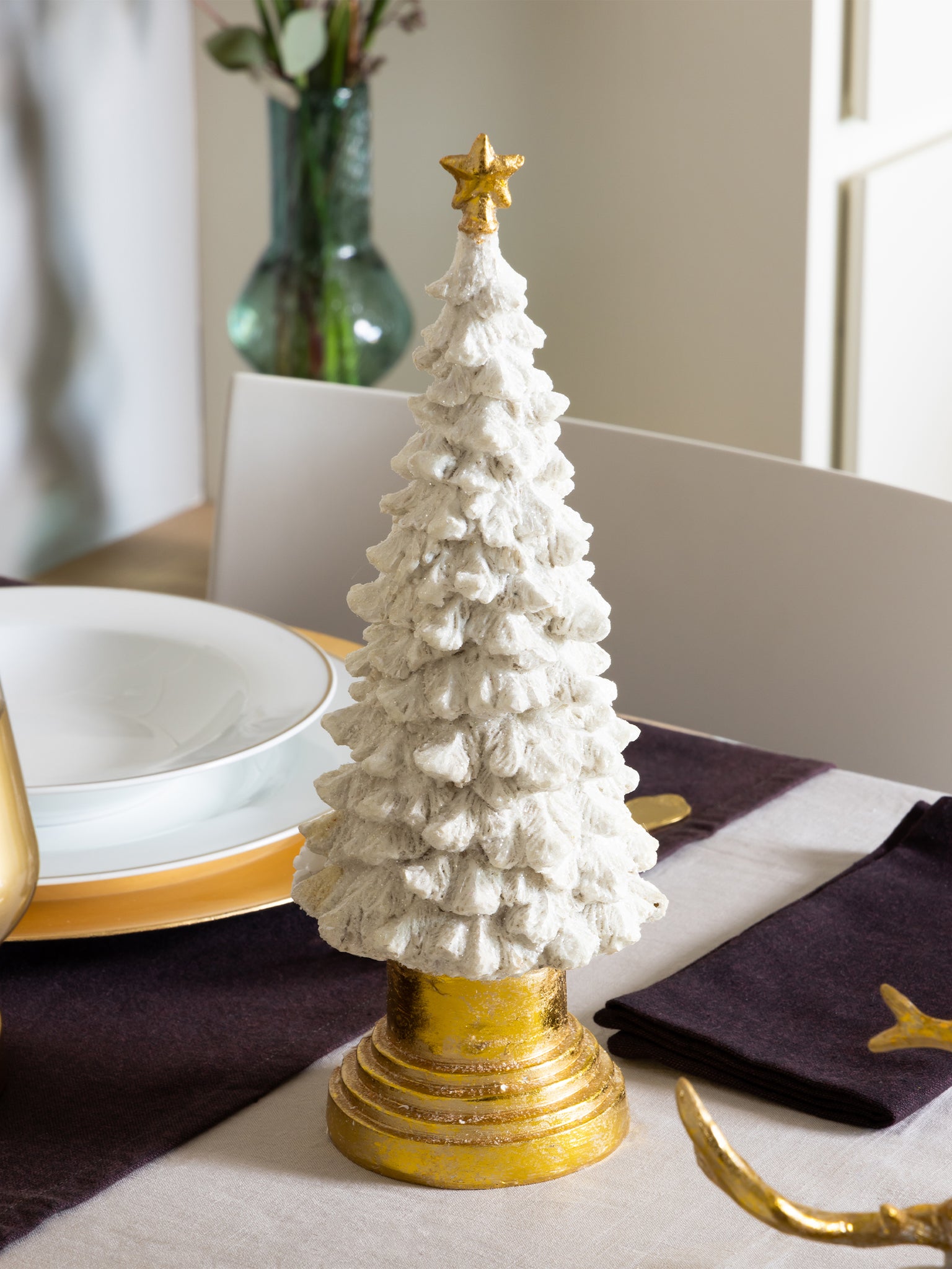 Albero Piccolo Magia del Natale 10x10x25 - Bianco Oro Con Glitter