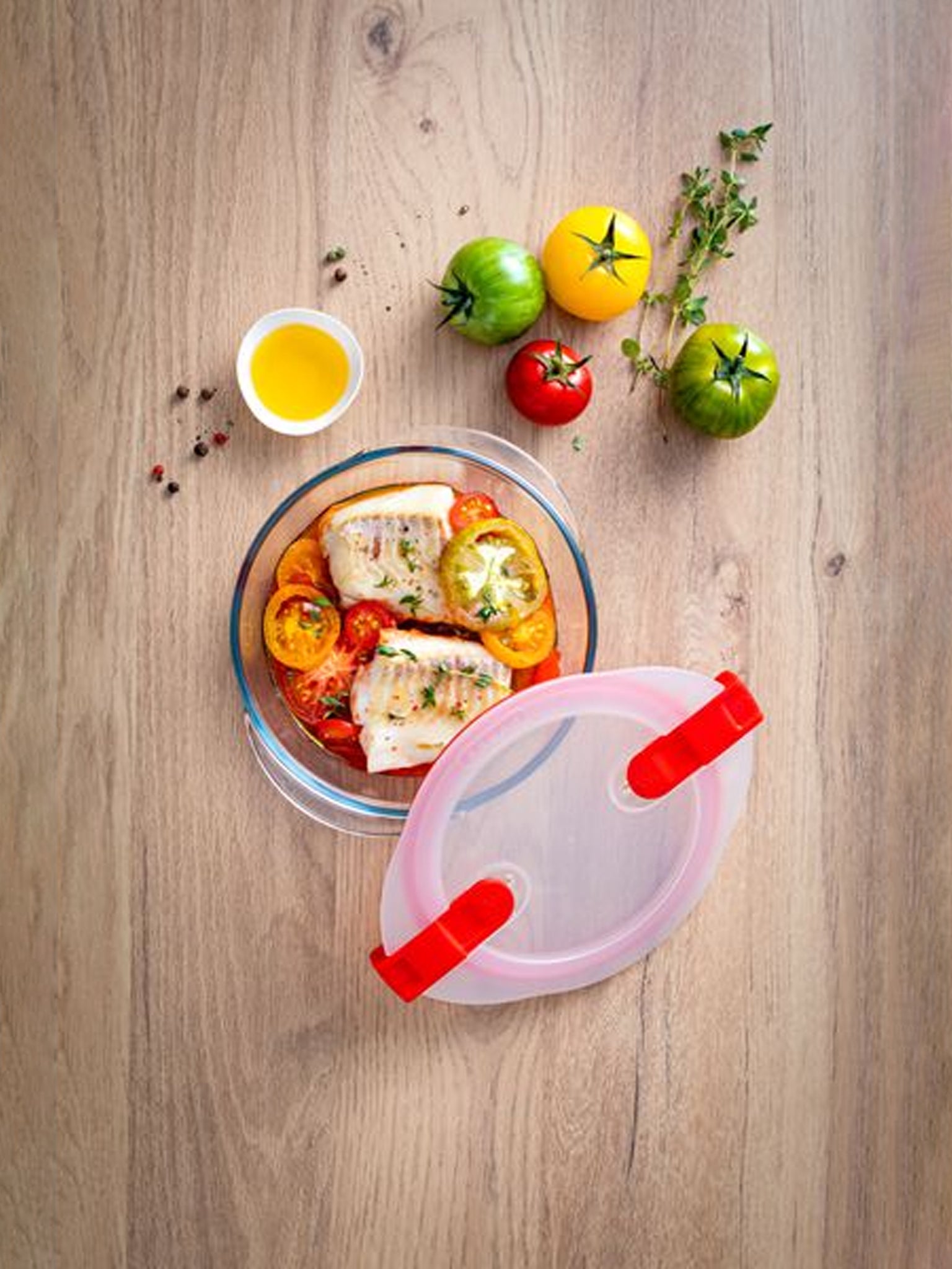 Pyrex® Cook & Heat - Set di 3 contenitori tondi con coperchio con valvole sfiatavapore ideali per il microonde 1.1L