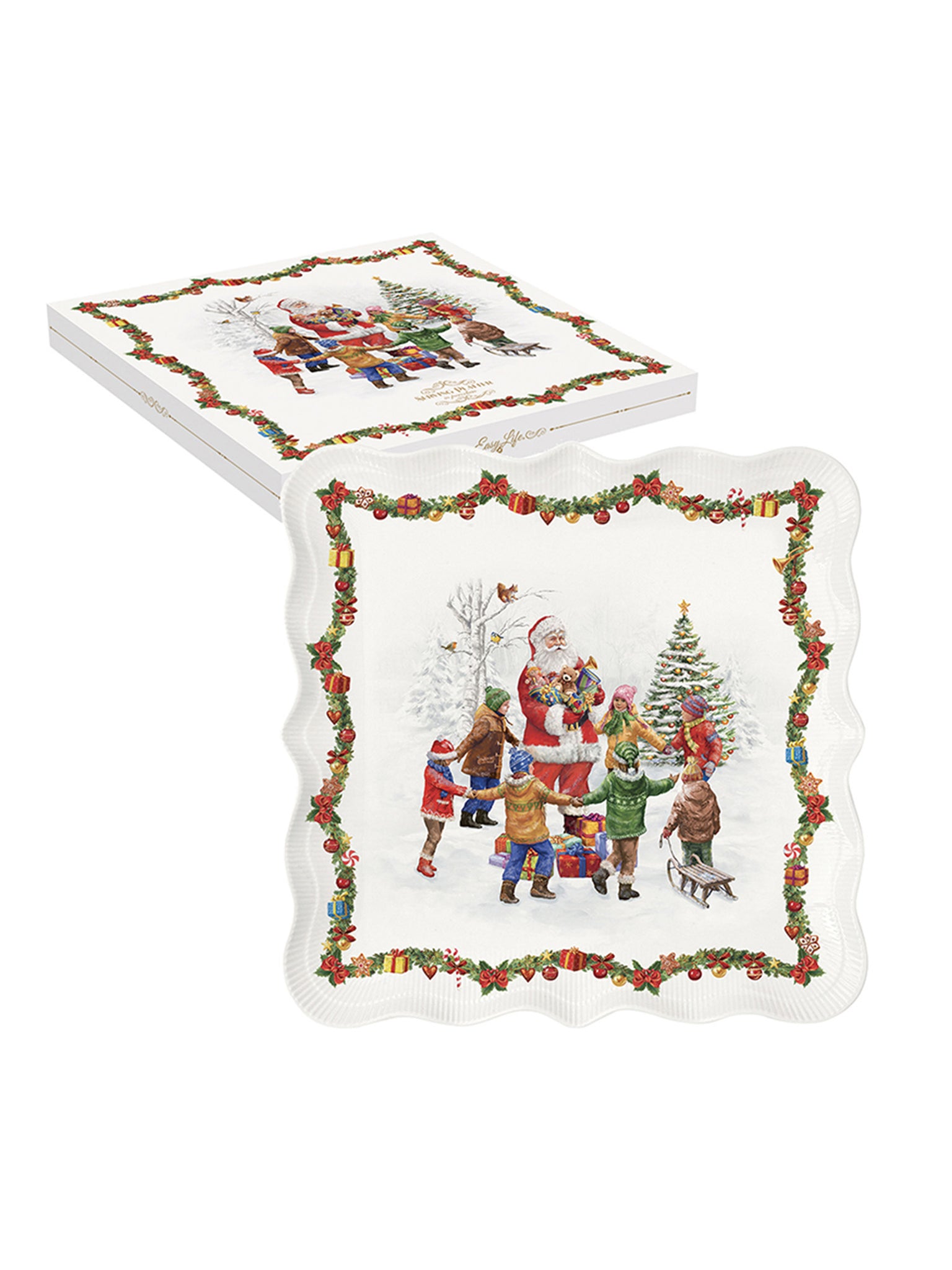Piatto da portata in porcellana 30x29,5 cm in scatola colorata CHRISTMAS ROUND DANCE