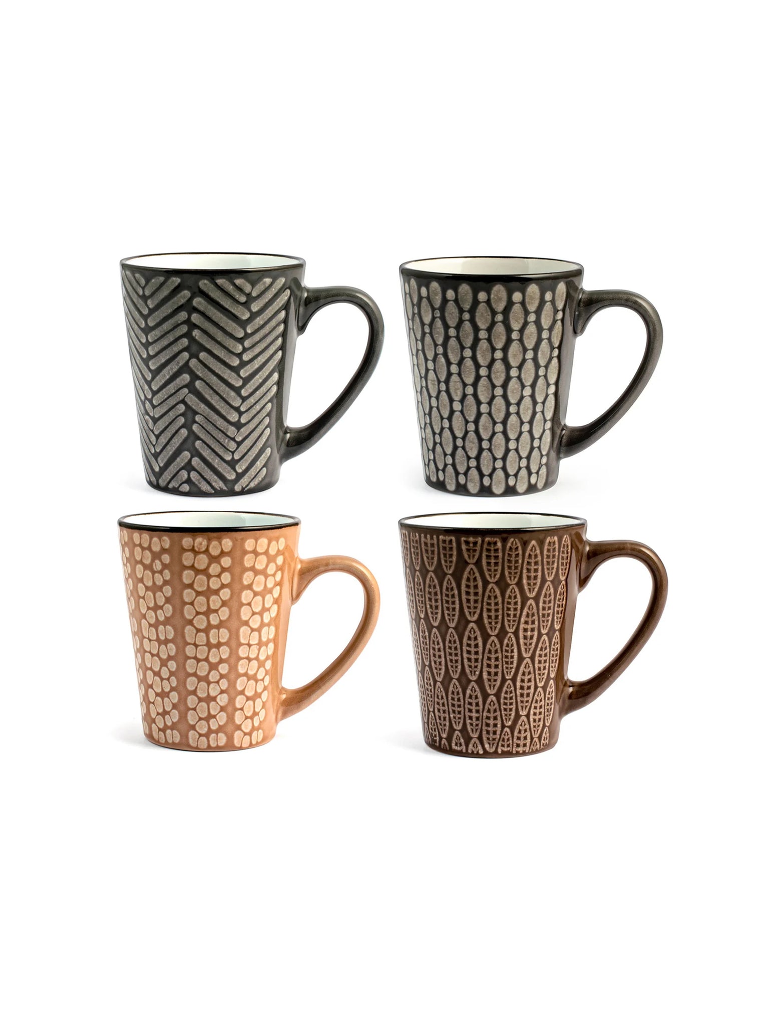 Set 4 Mug Ethnic In Stoneware Colori Assortiti Cc300