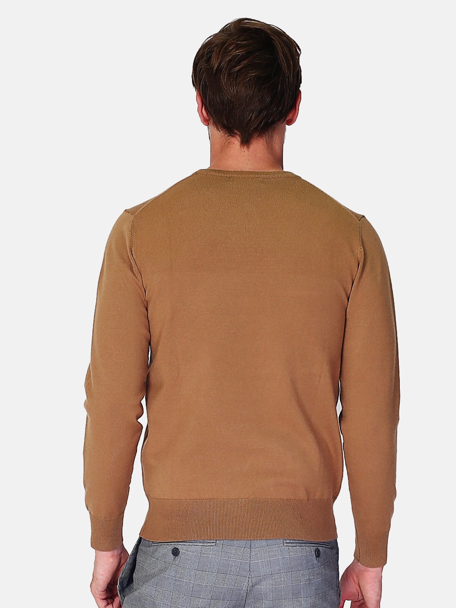 Maglione Classico Girocollo Maniche Lunghe 3 Strati - Cammello