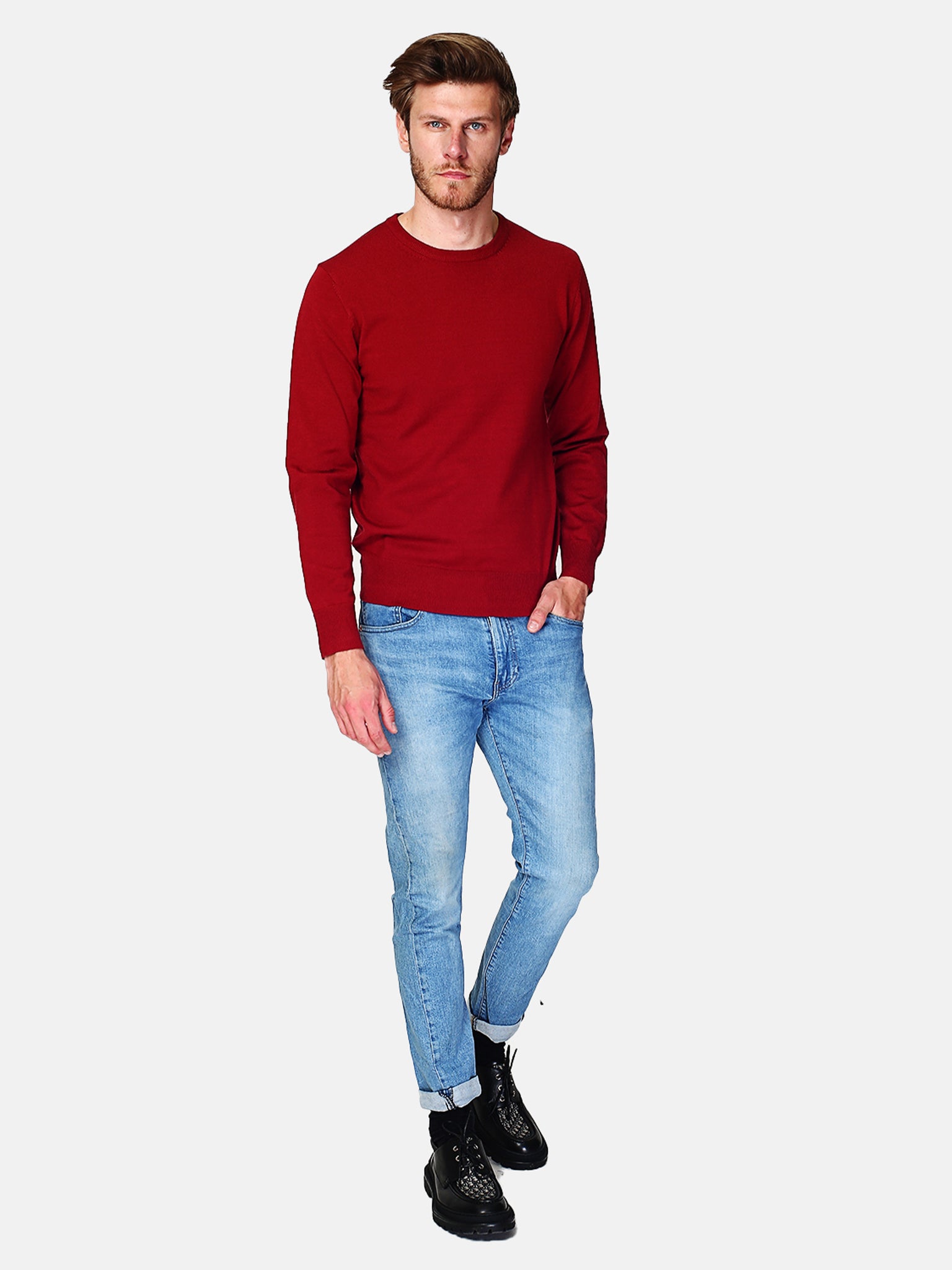 Maglione Classico Girocollo Maniche Lunghe 3 Strati - Rosso Hermes