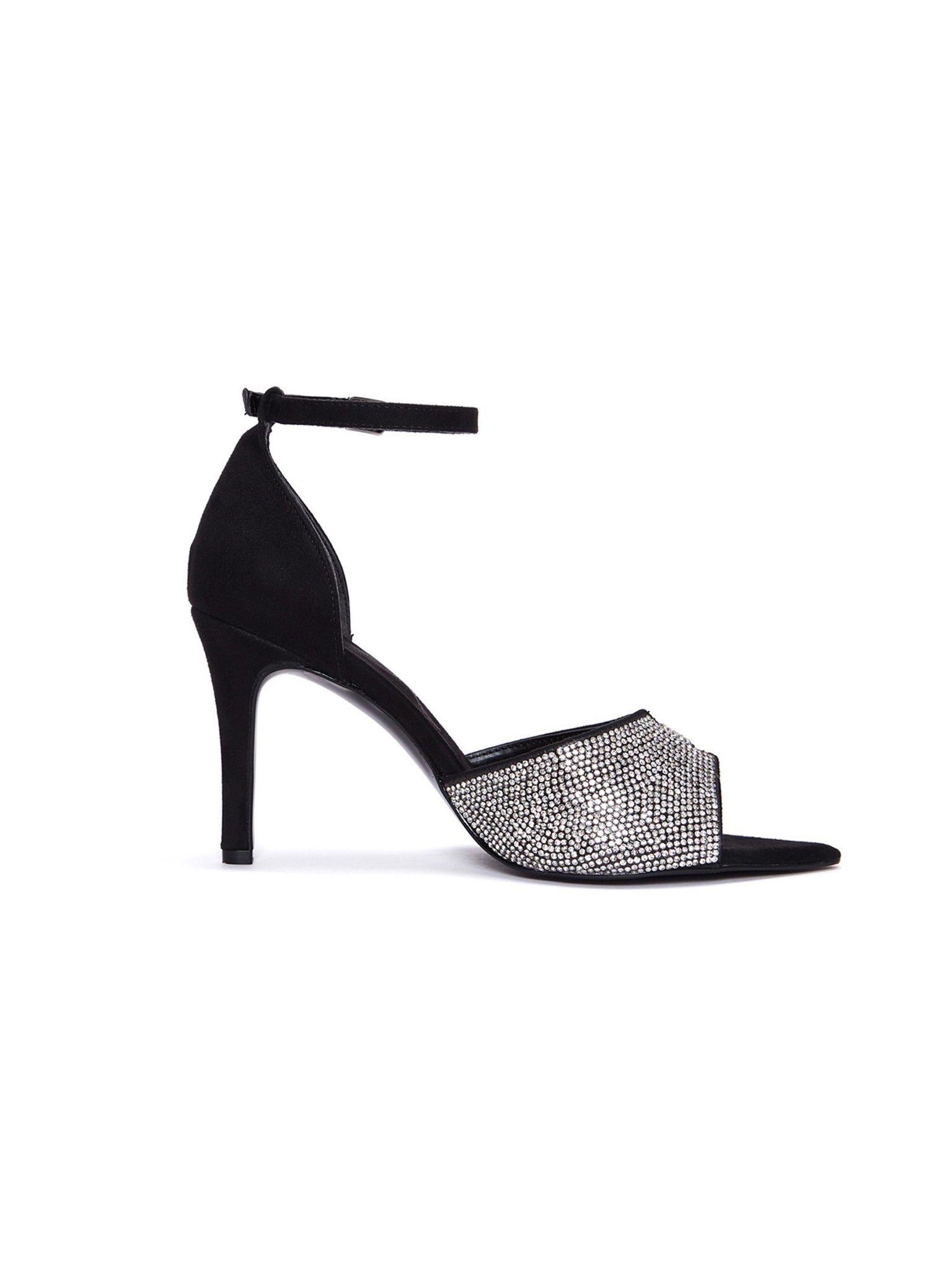 Sandalo Con Tacco In Tex Glitter - Nero