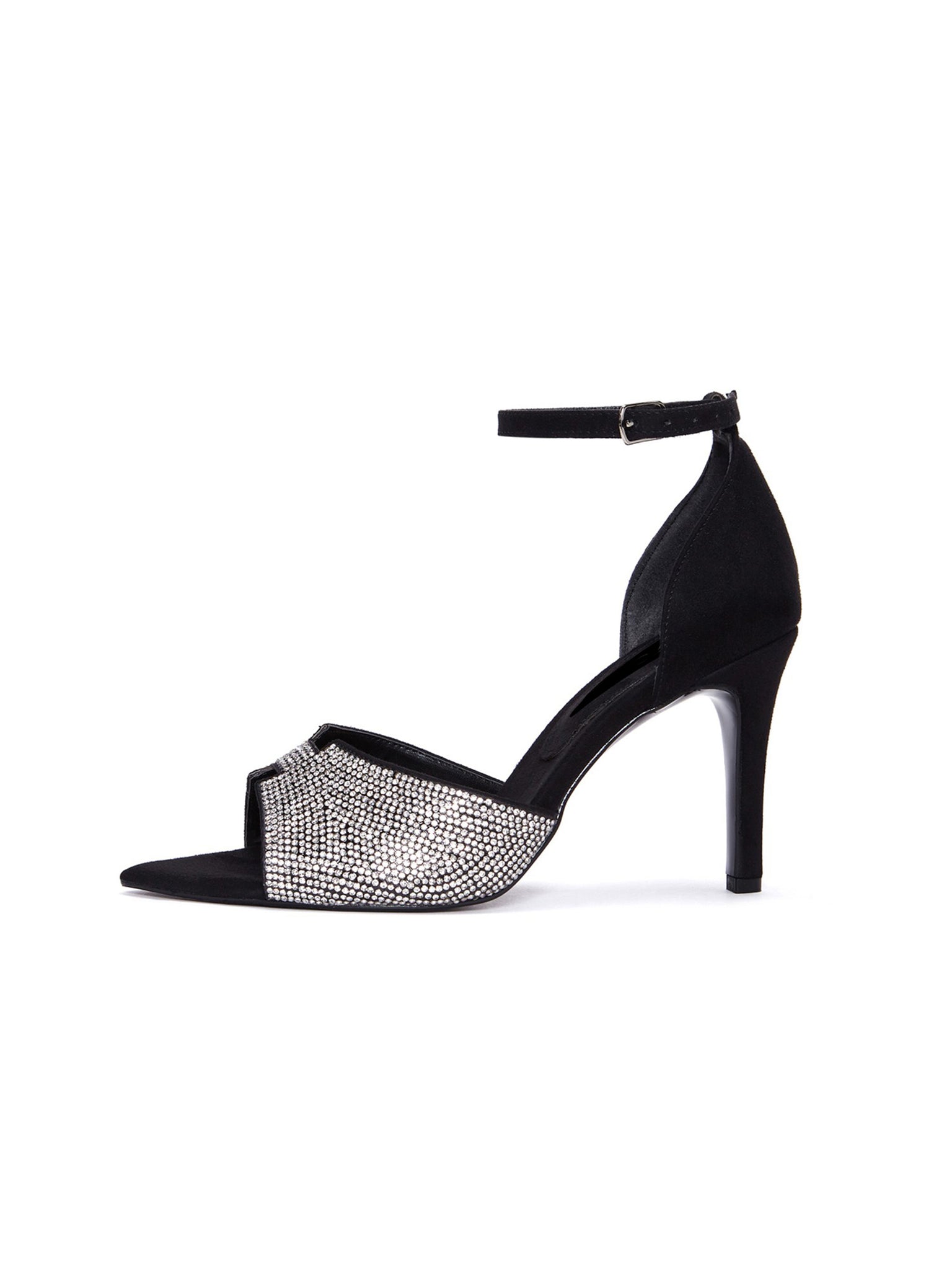 Sandalo Con Tacco In Tex Glitter - Nero