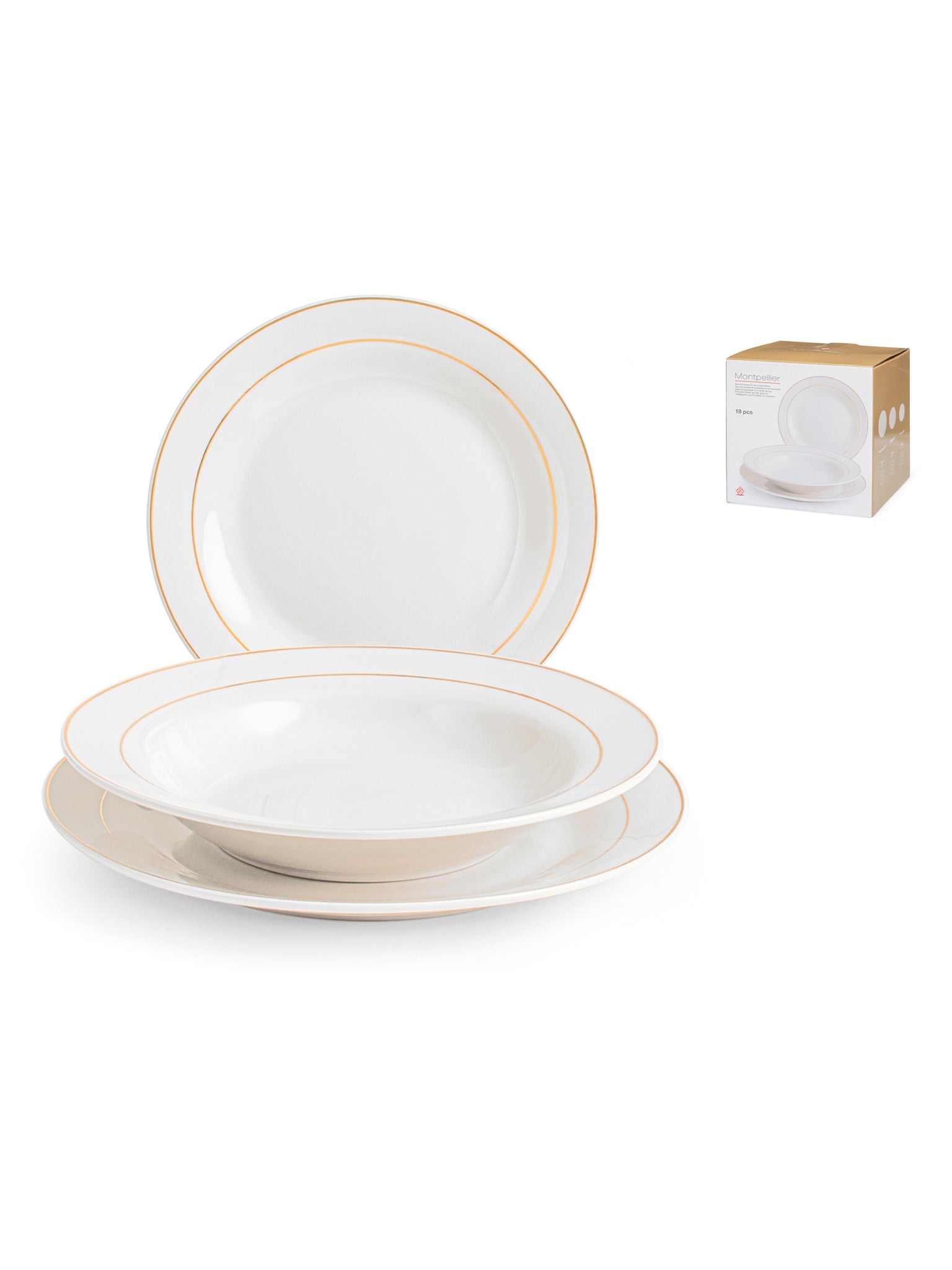 9302700 Servizio Tavola Montpellier, Porcellana, 18 Pezzi, Porcelain, Bianco