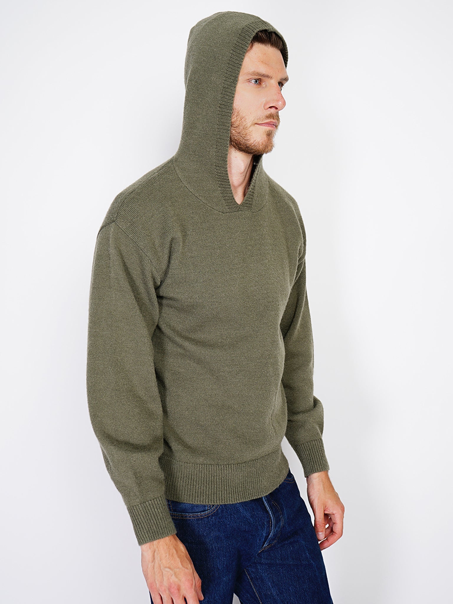 Maglia A Cappuccio Larga A Maniche Lunghe Con Costine - Khaki