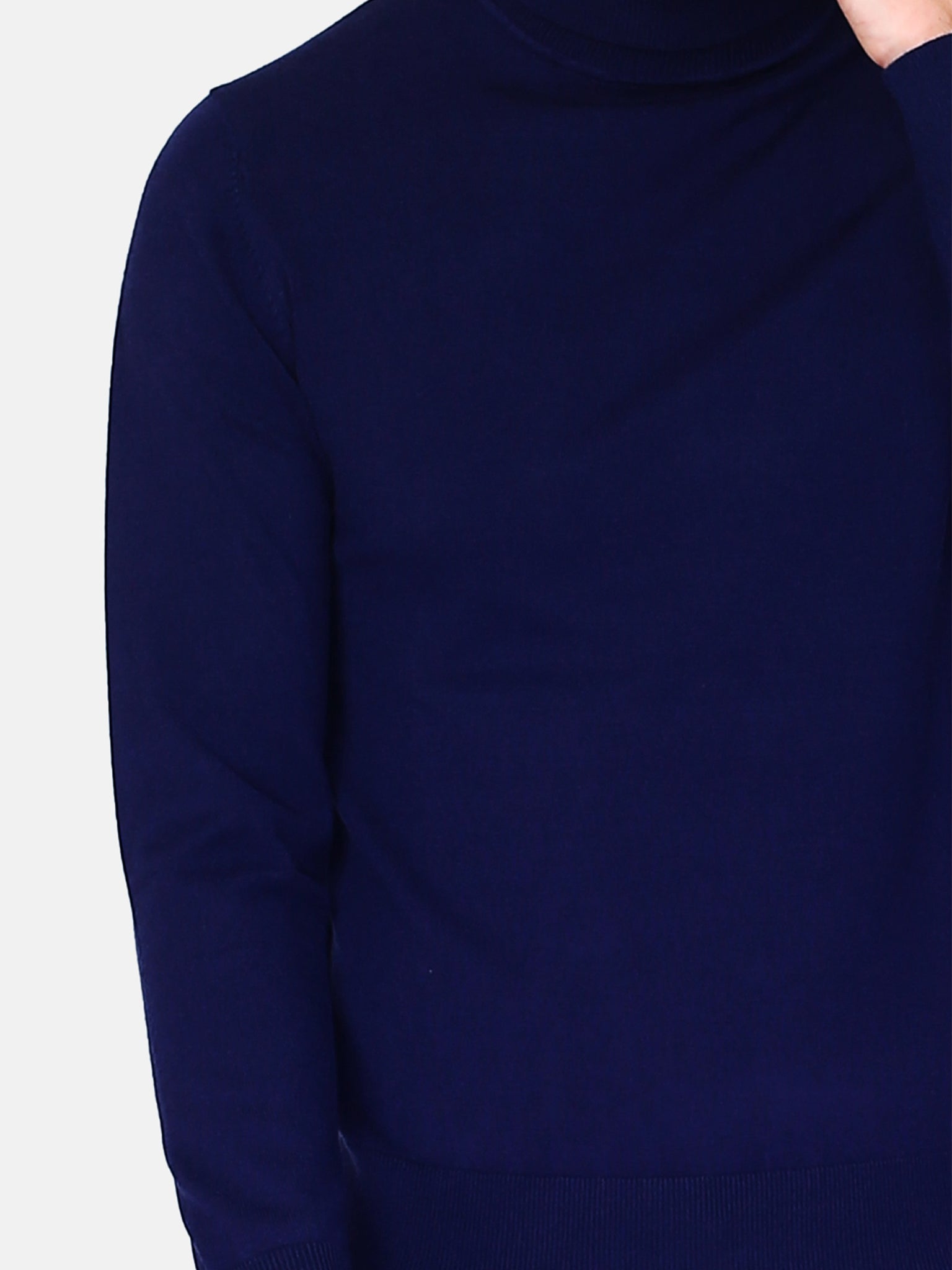 Classico Maglione A Collo Alto Con Maniche Lunghe A 3 Fili - Blu Notte