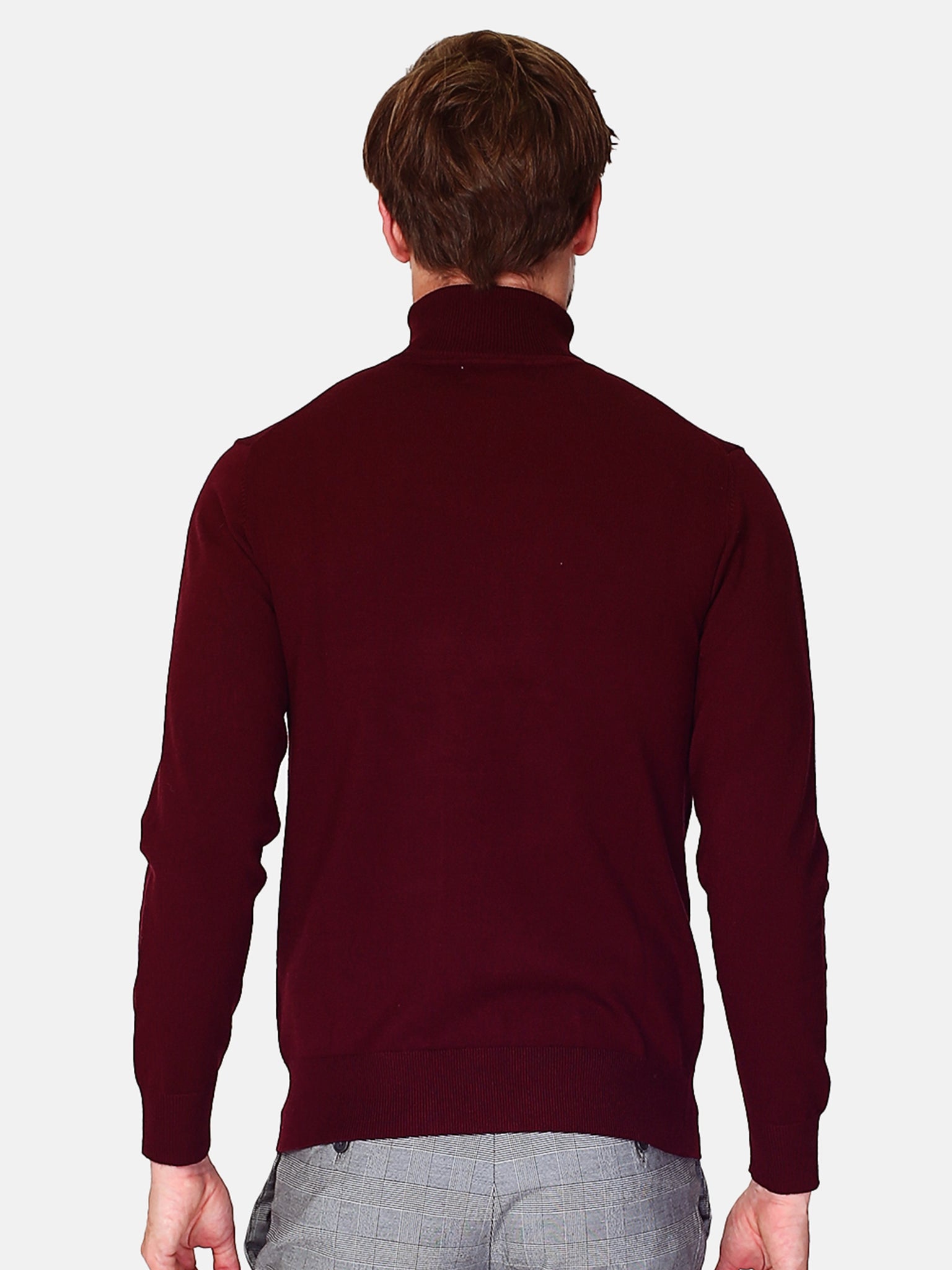 Classico Maglione A Collo Alto Con Maniche Lunghe A 3 Fili - Rosso Vino